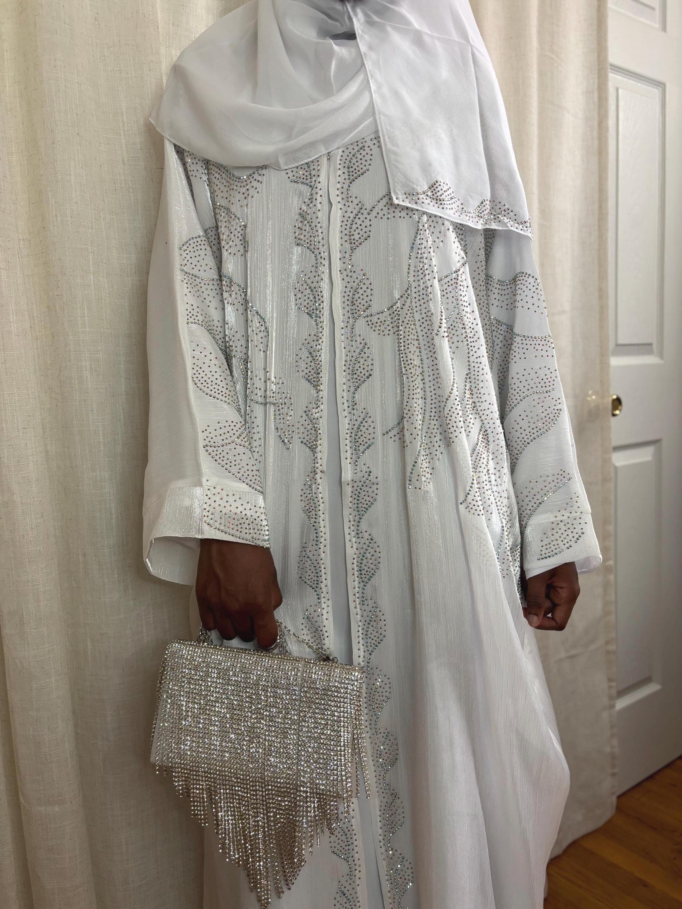 Off White Organza Abaya with Hijab – Elegant Modest Dress for Eid, Nikkah & Special Occasions