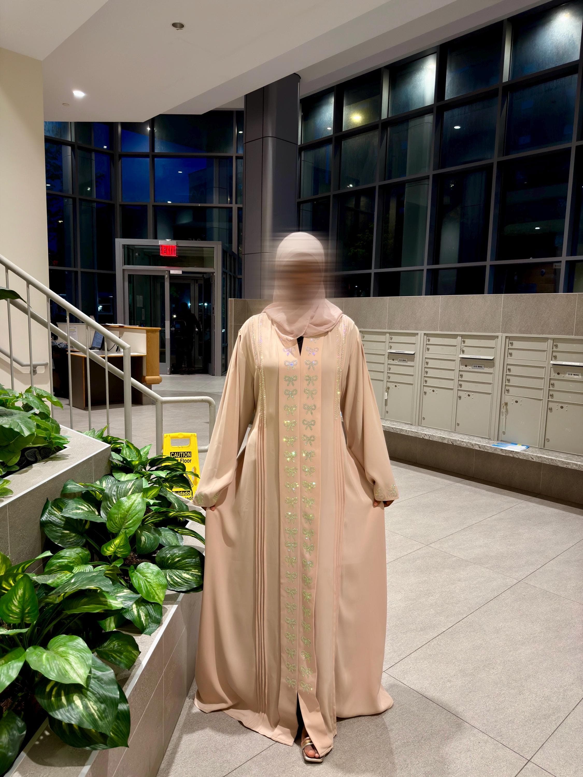 Bow Abaya Korean Nida Dress With Hijab: Rhinestone Detailed Modest Wear - image 4