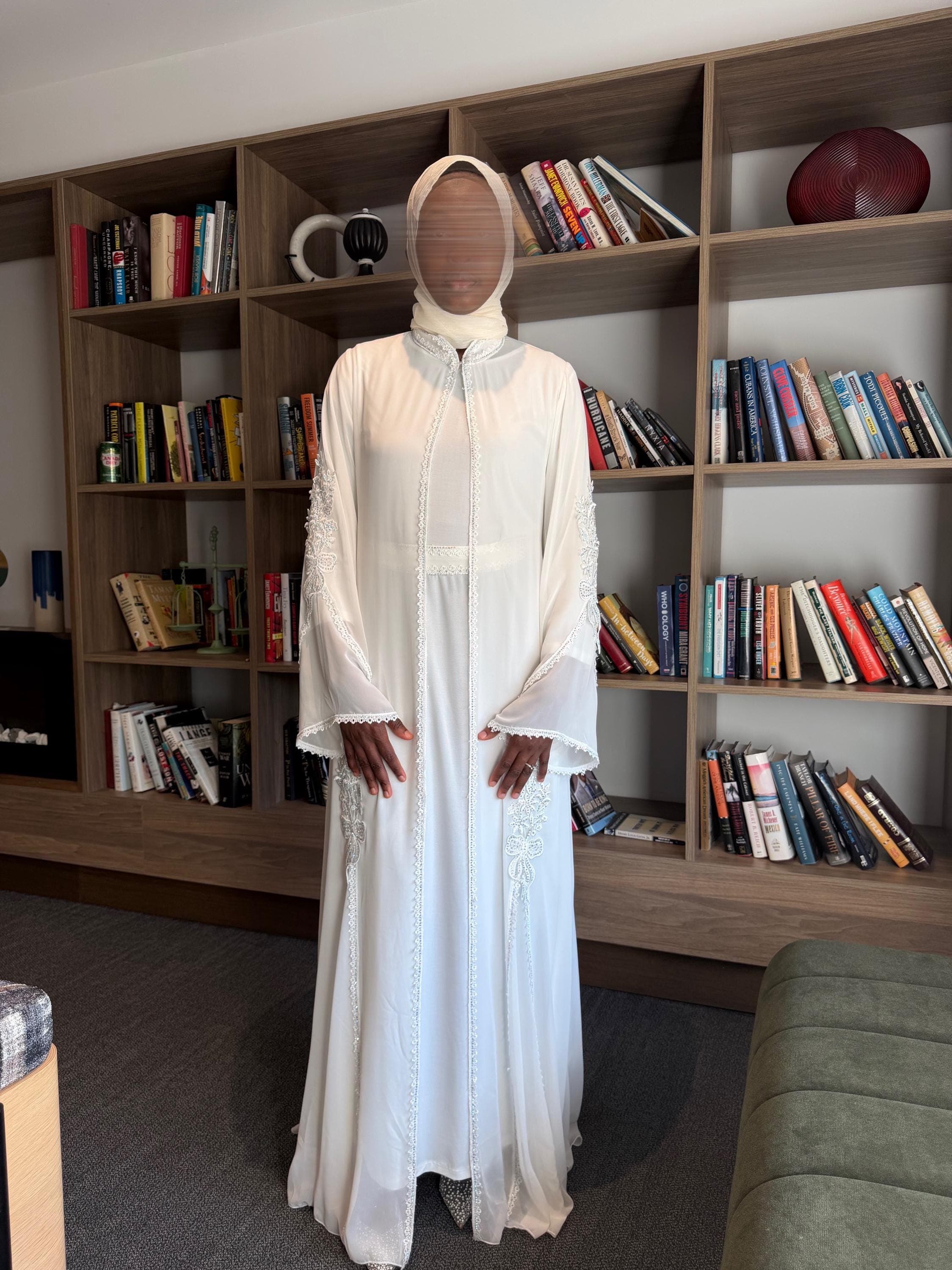 Chiffon Abaya Set with Inner Dress (White)