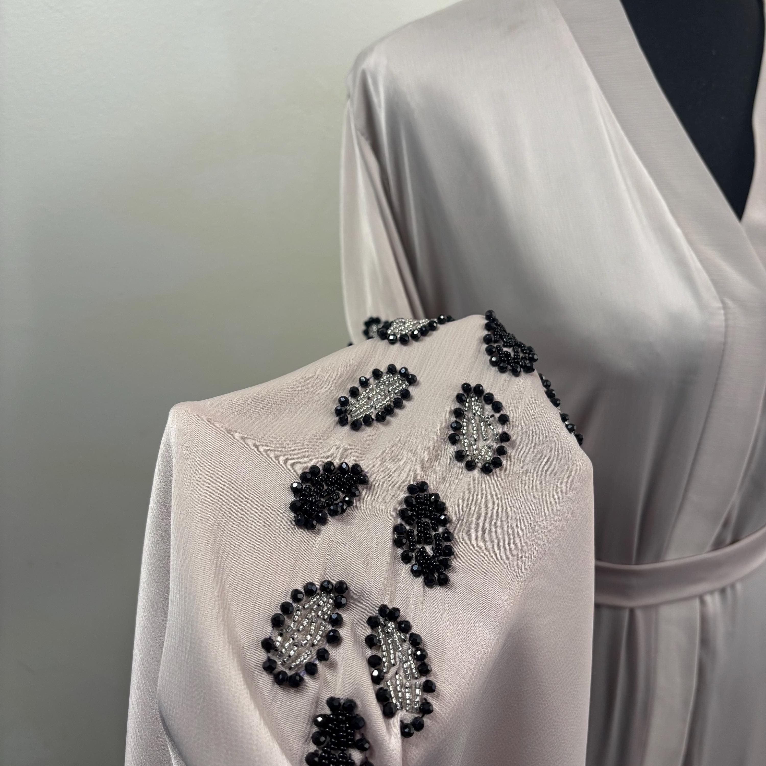 Liyana Taupe Embellished Abaya with Black Beaded Sleeves | Modest Muslim Dress | Eid Evening Abaya - image 5
