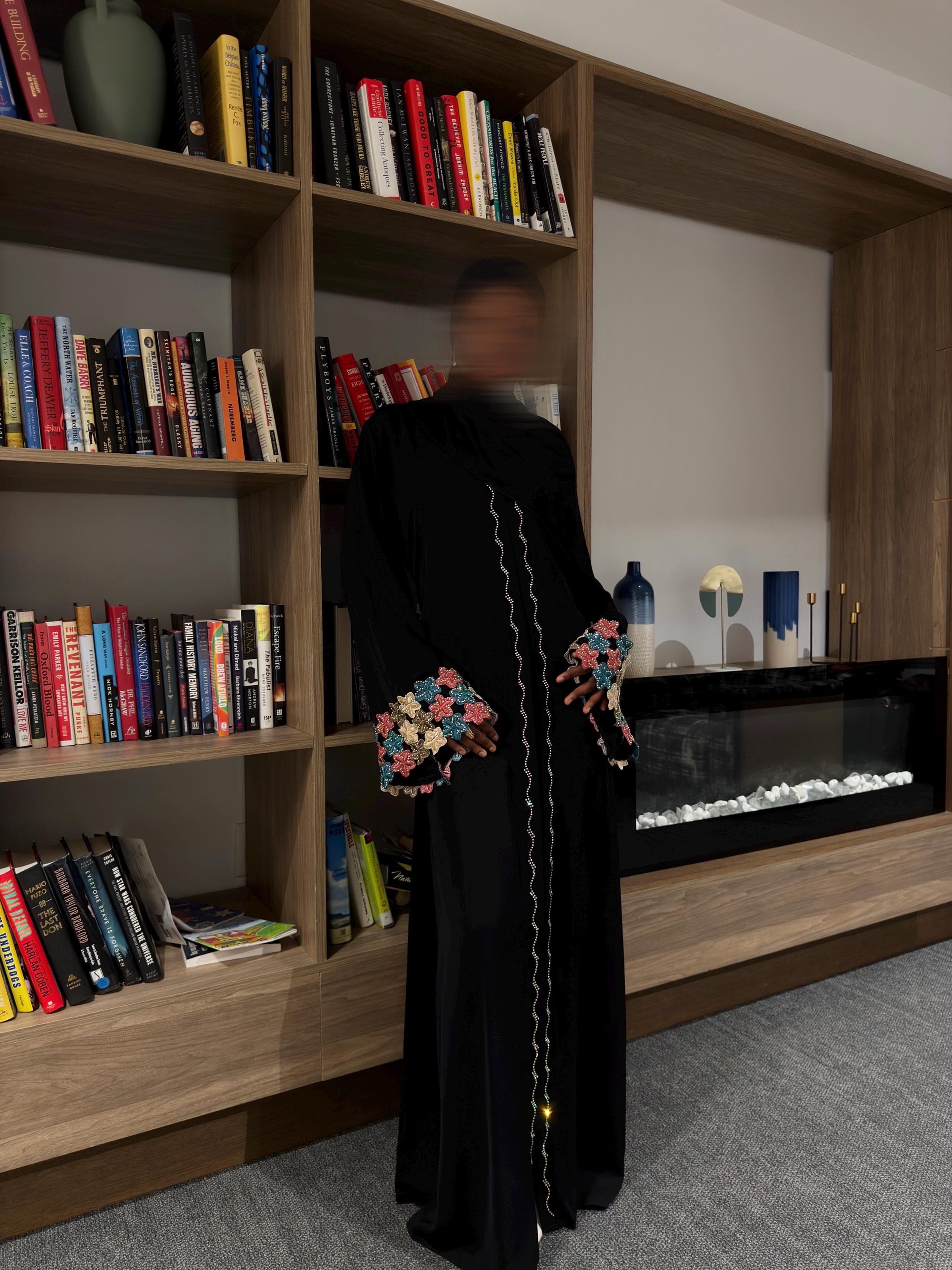 Black Abaya with Embroidered Sleeves - image 5