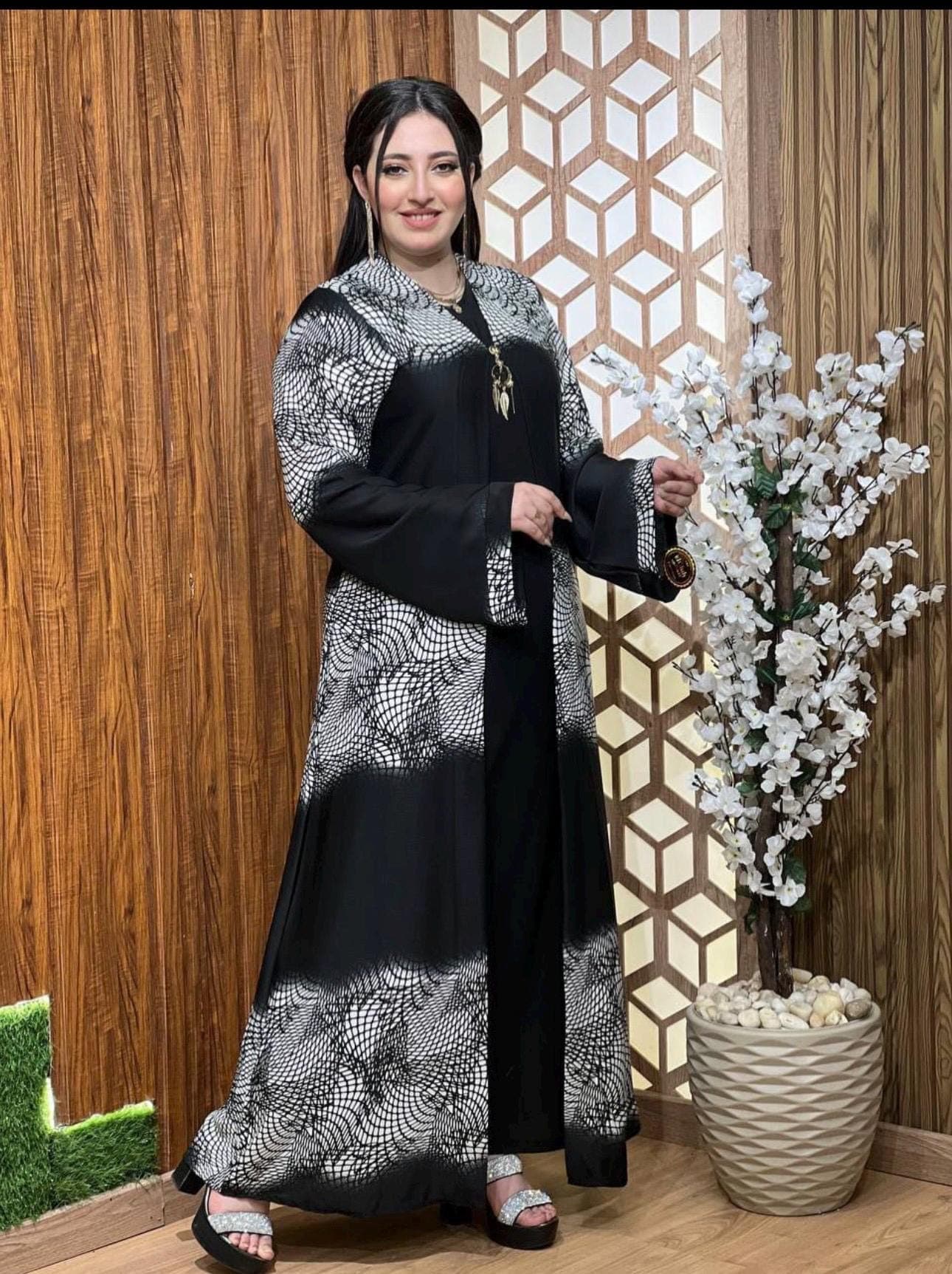 Anifa Black Open Abaya with Hijab, Modest Evening Dress