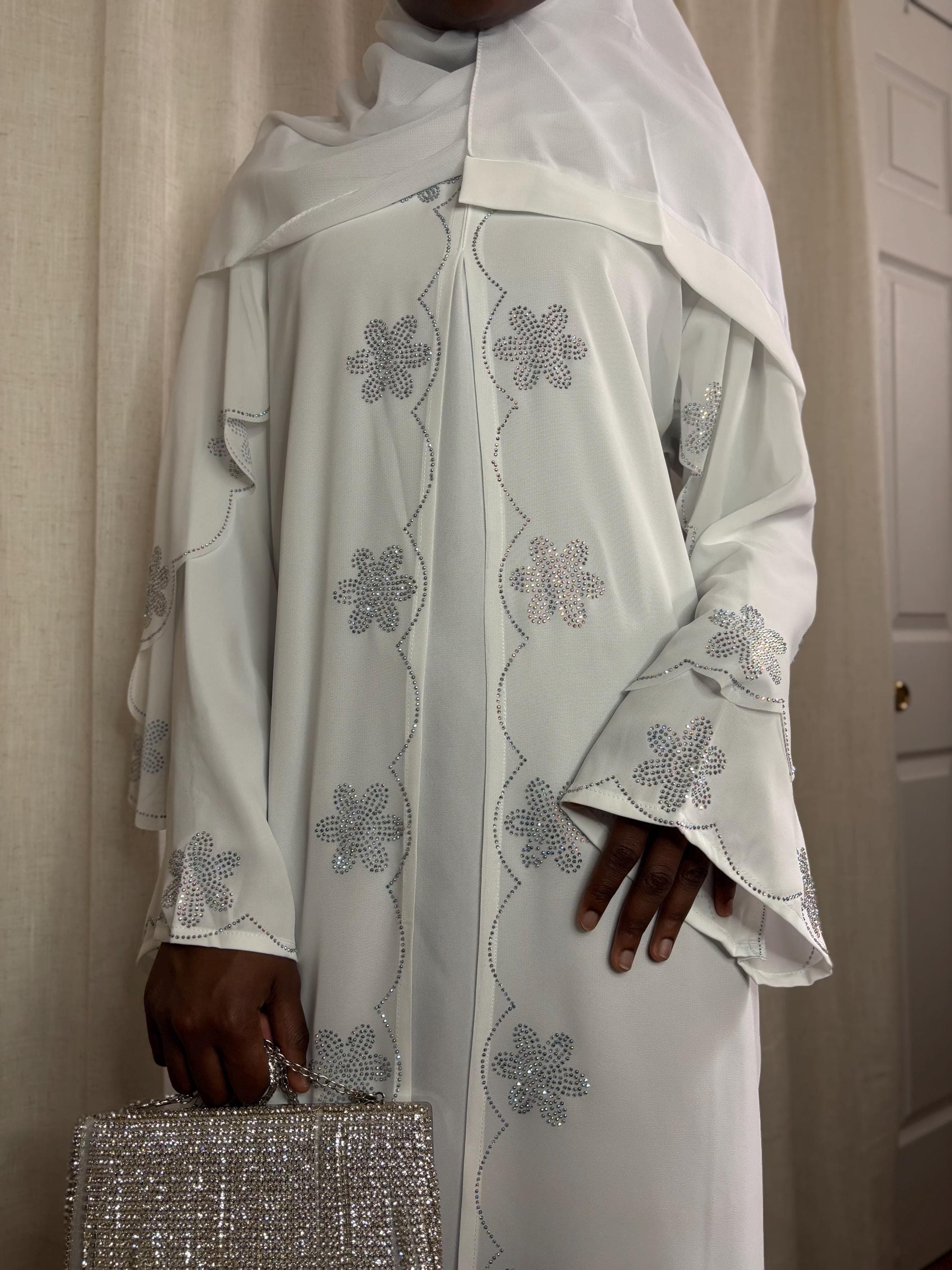Anisa White Bridal Abaya Set with Rhinestones: Elegant Modest Nikkah Dress - image 5
