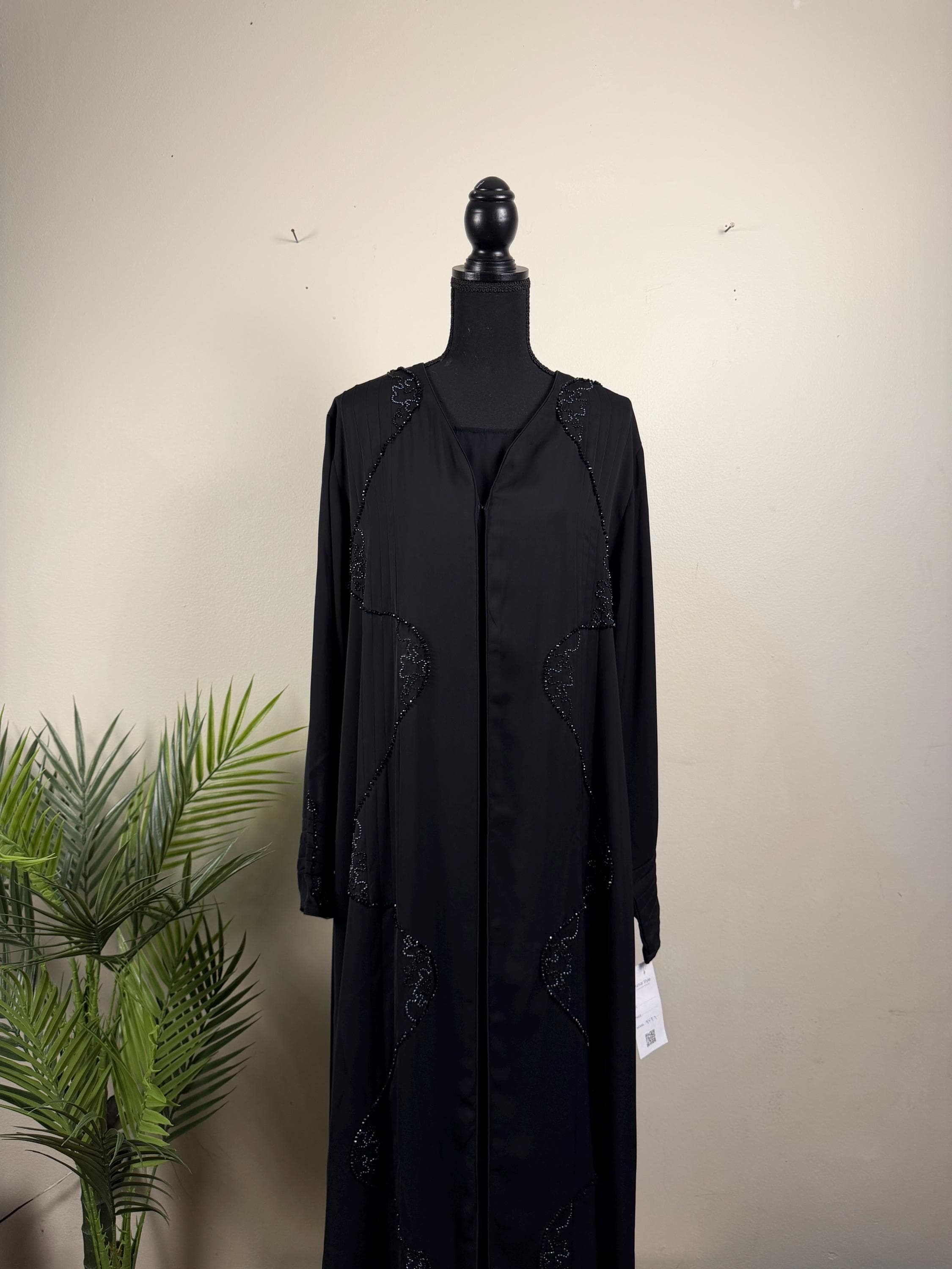 Black Beaded 2 Piece Abaya Set – Open Front Abaya with Inner Dress - image 2