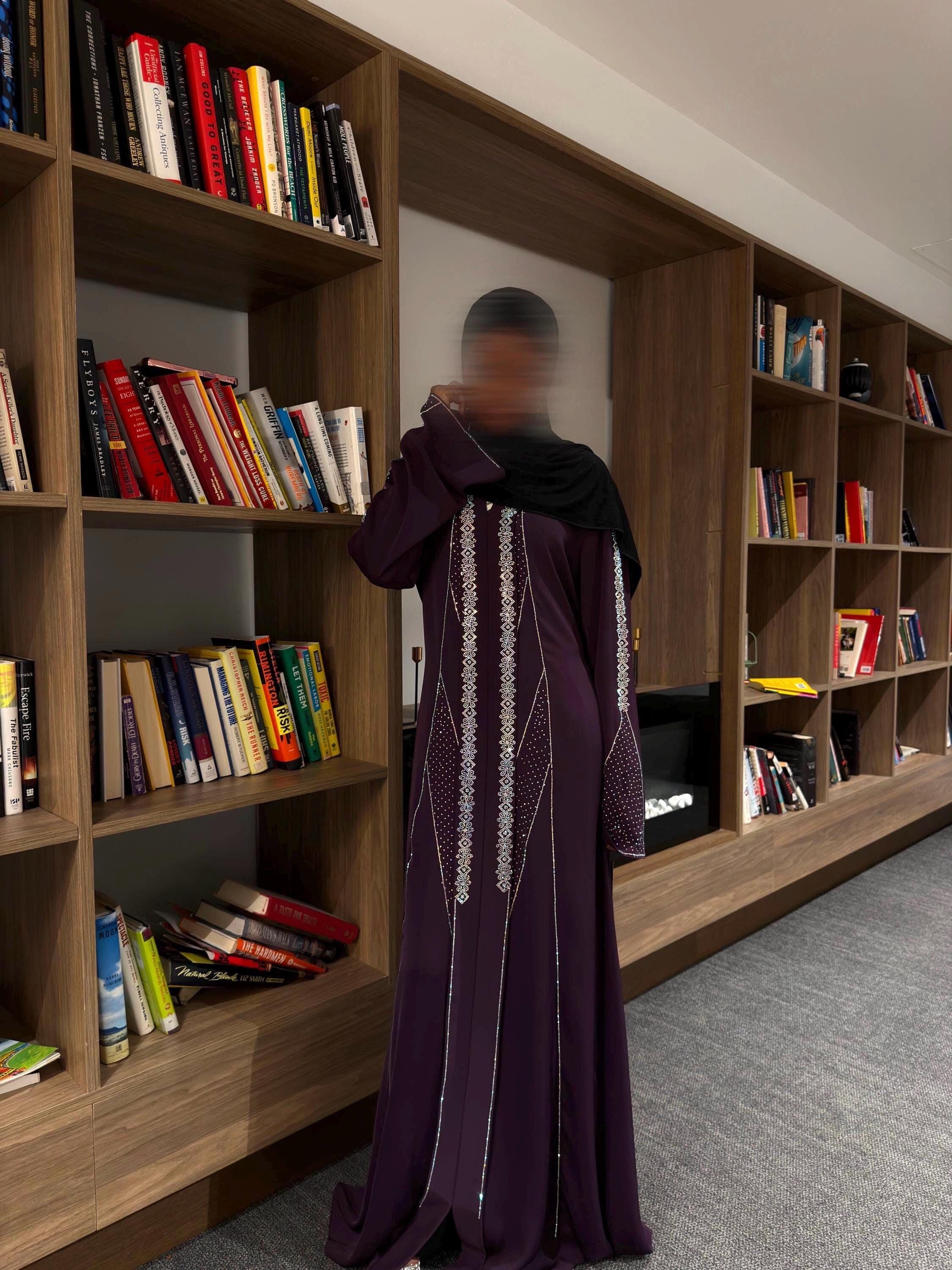 Luxury Nida Abaya with Rhinestone: Modest Dress, Eid Outfit (Black/Deep Plum) - image 3