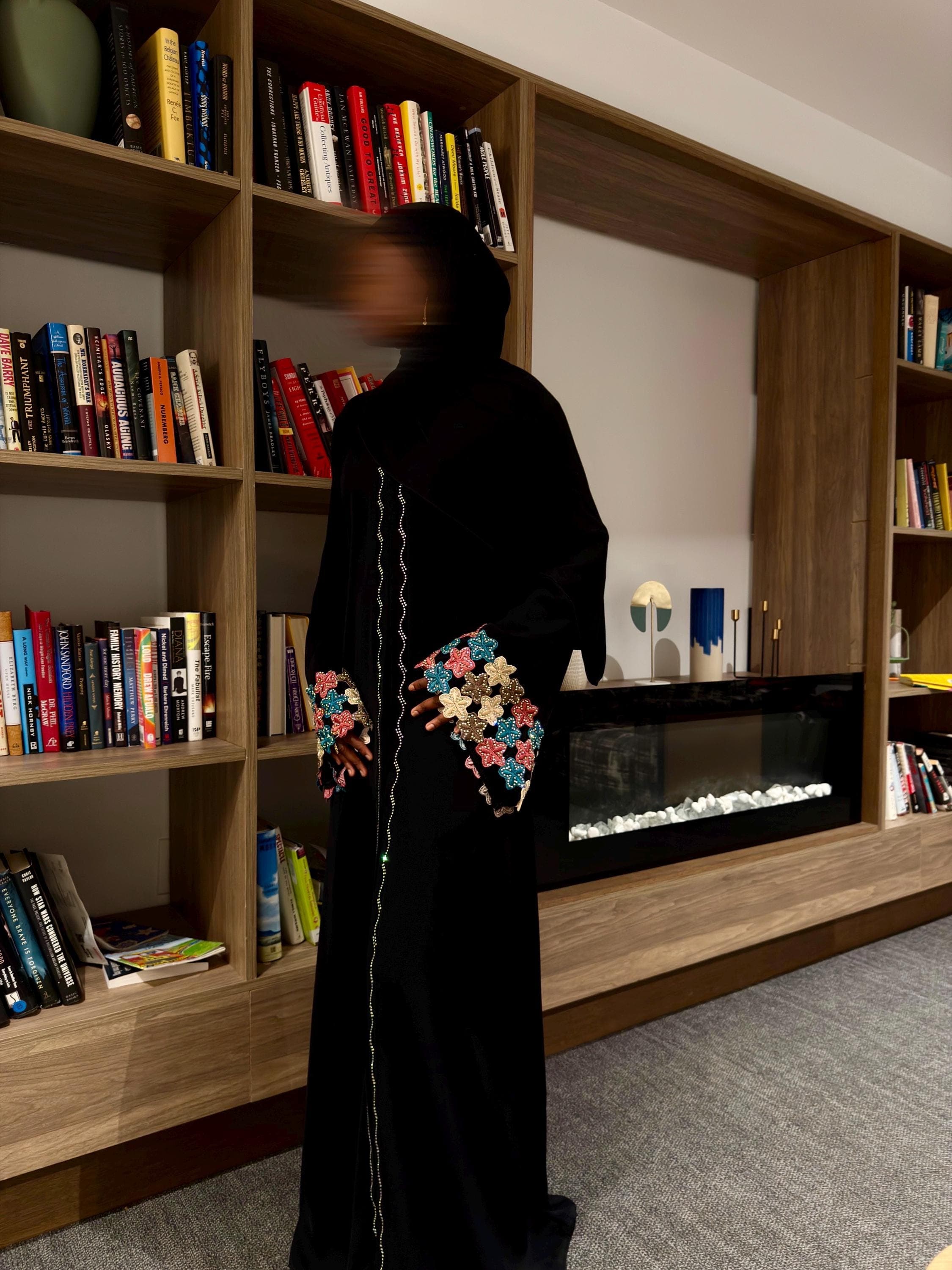 Black Abaya with Embroidered Sleeves