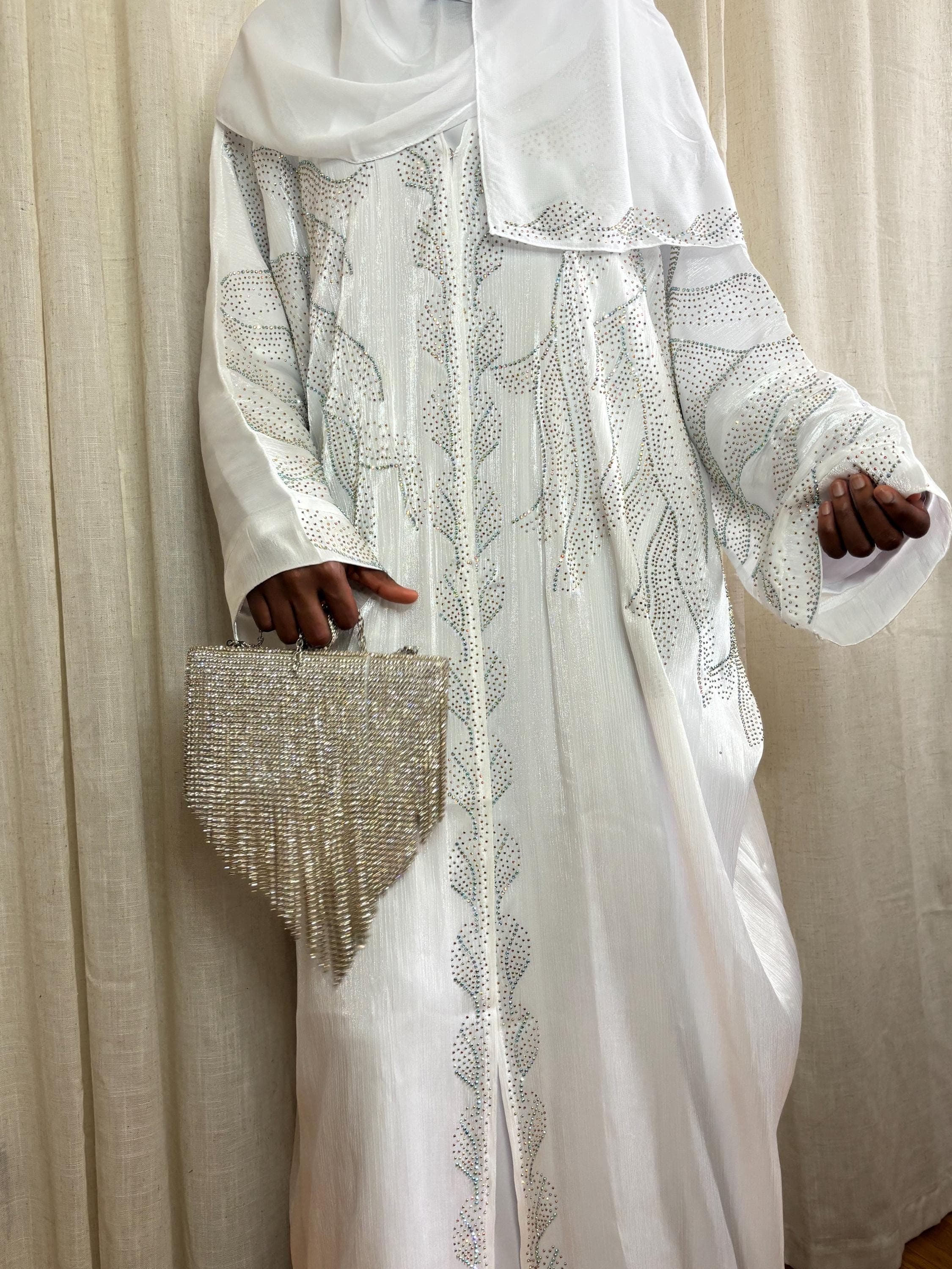 Off White Organza Abaya with Hijab – Elegant Modest Dress for Eid, Nikkah & Special Occasions - image 4