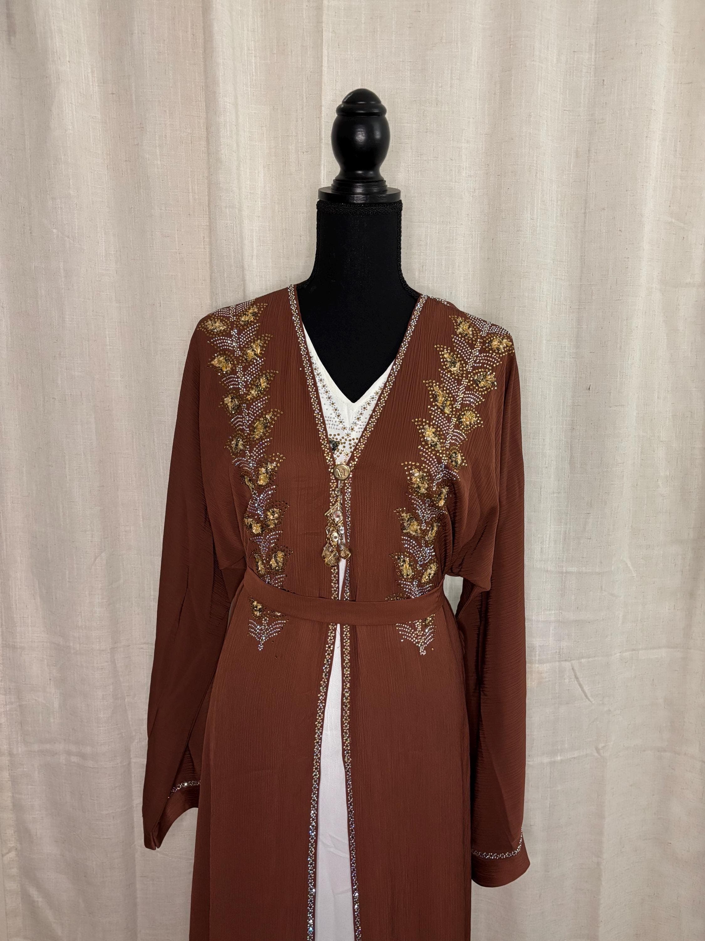 Stone Embroidered Black Abaya | Open Front Dubai Dress - image 4