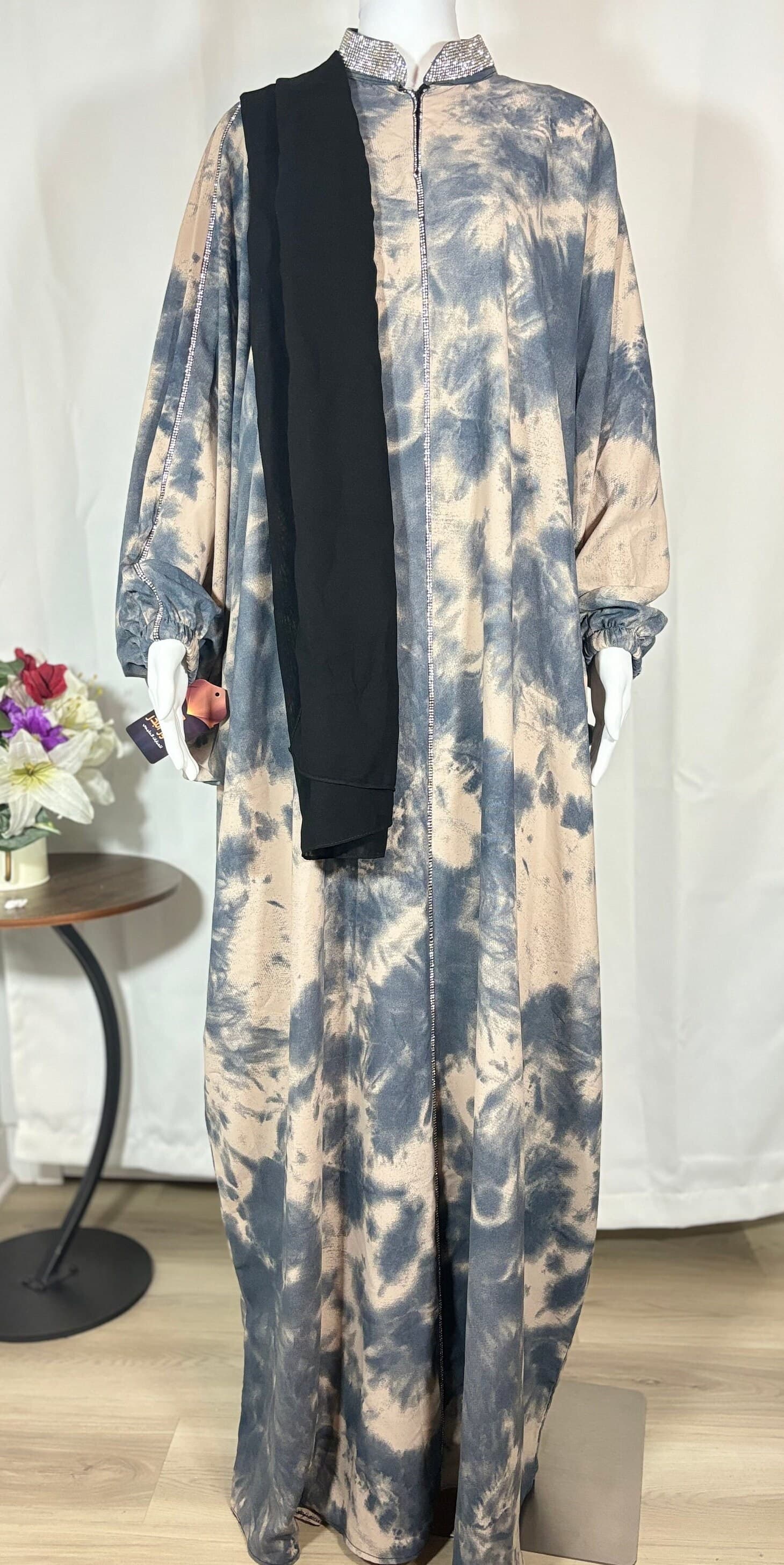 Tie-Dye Abaya with Zipper – Cuffed Sleeve Modest Dress - image 3