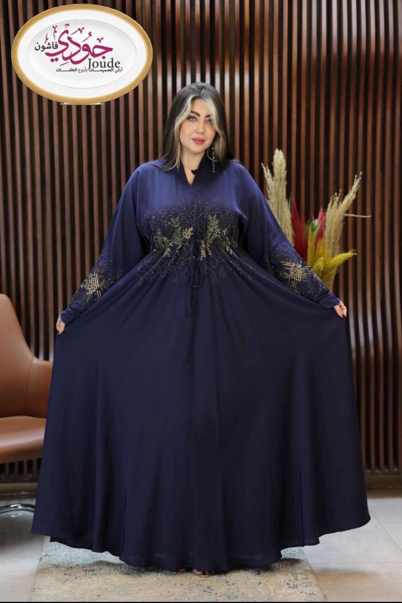 Rhinestone Embellished Black Umbrella Abaya - Elegant Batwing Dress - image 3