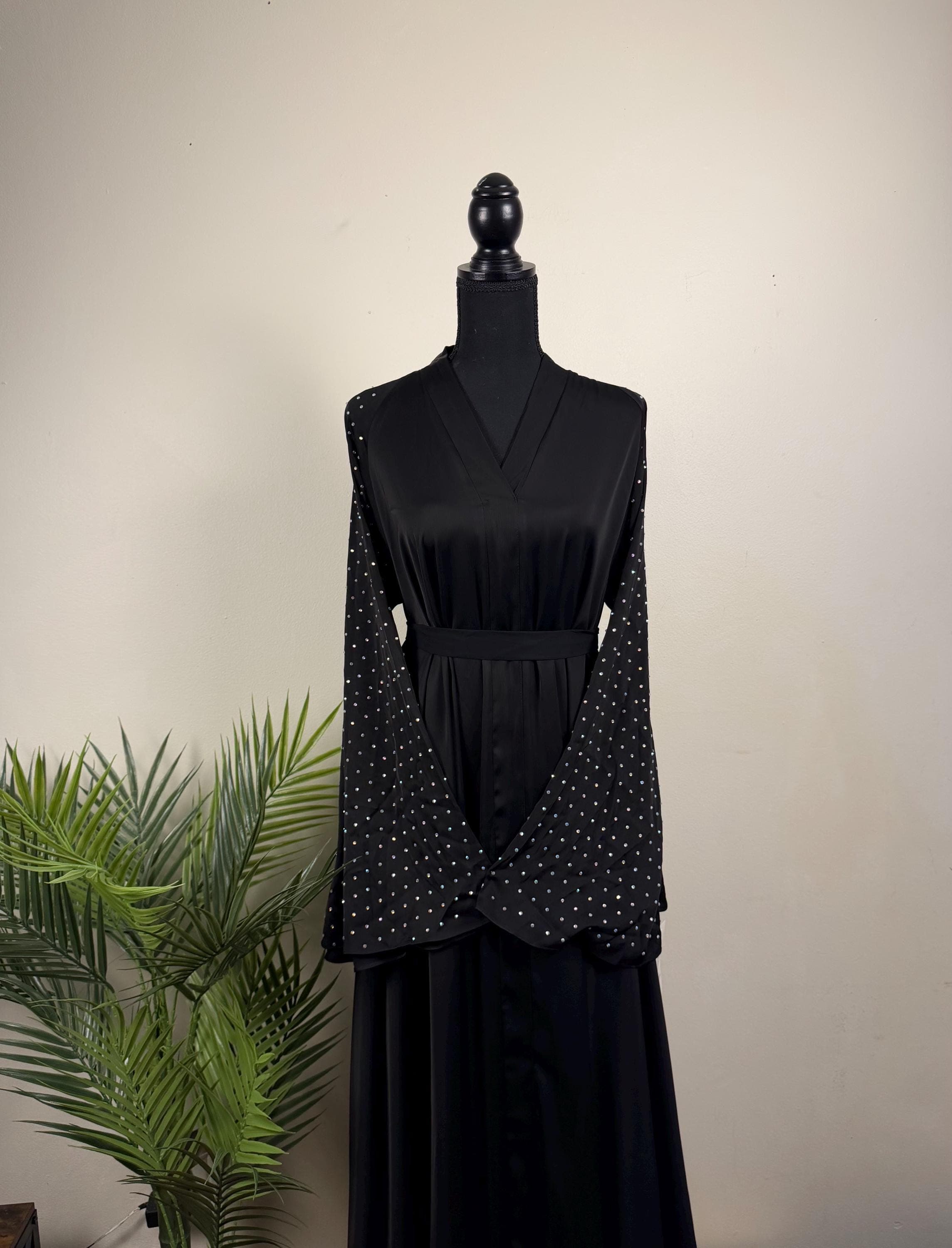 Zaina Black Abaya with pearl sleeves, Modest Evening Dress - image 3