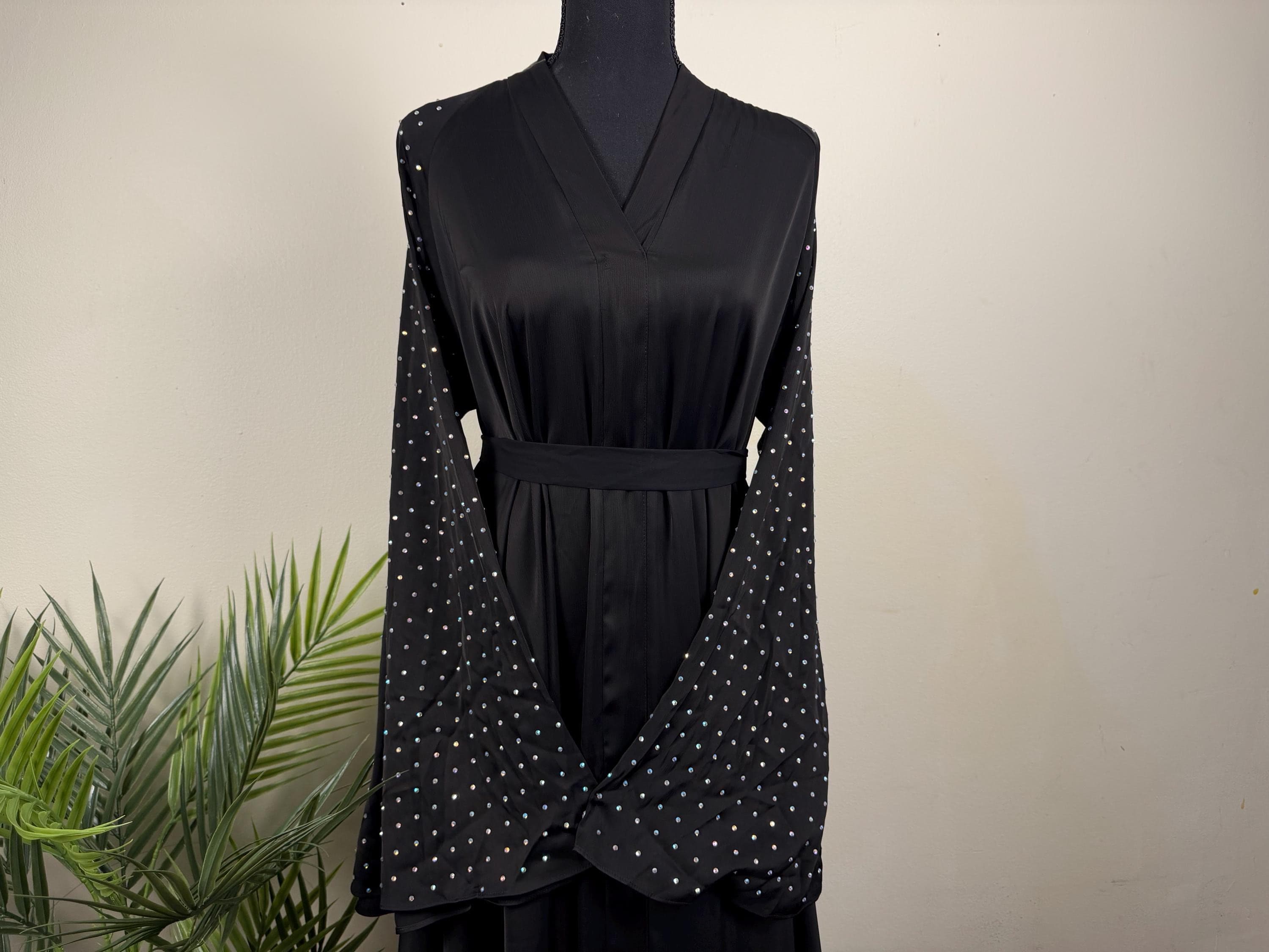 Zaina Black Abaya with pearl sleeves, Modest Evening Dress