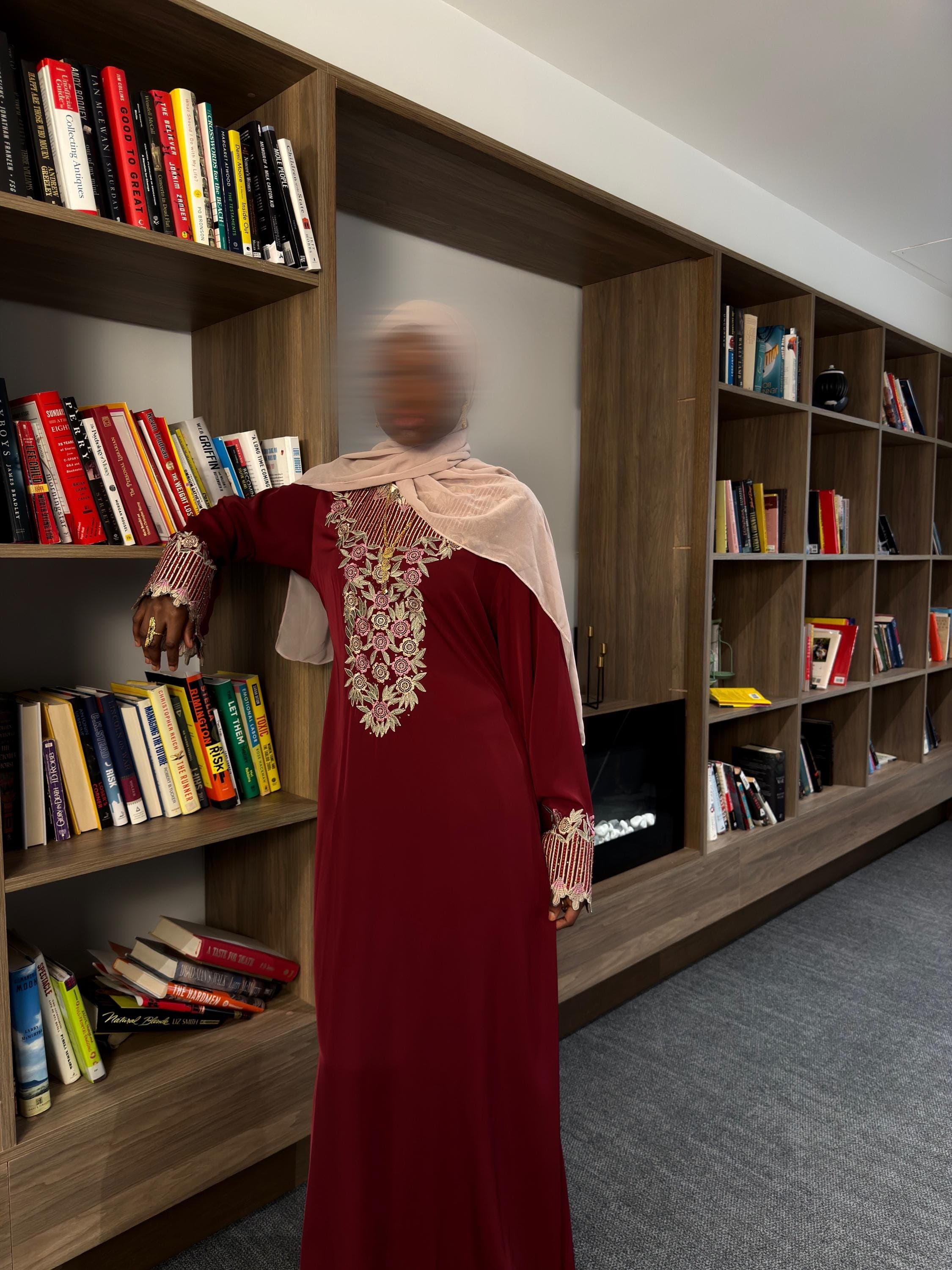 Burgundy Embroidered Kaftan Abaya - image 3