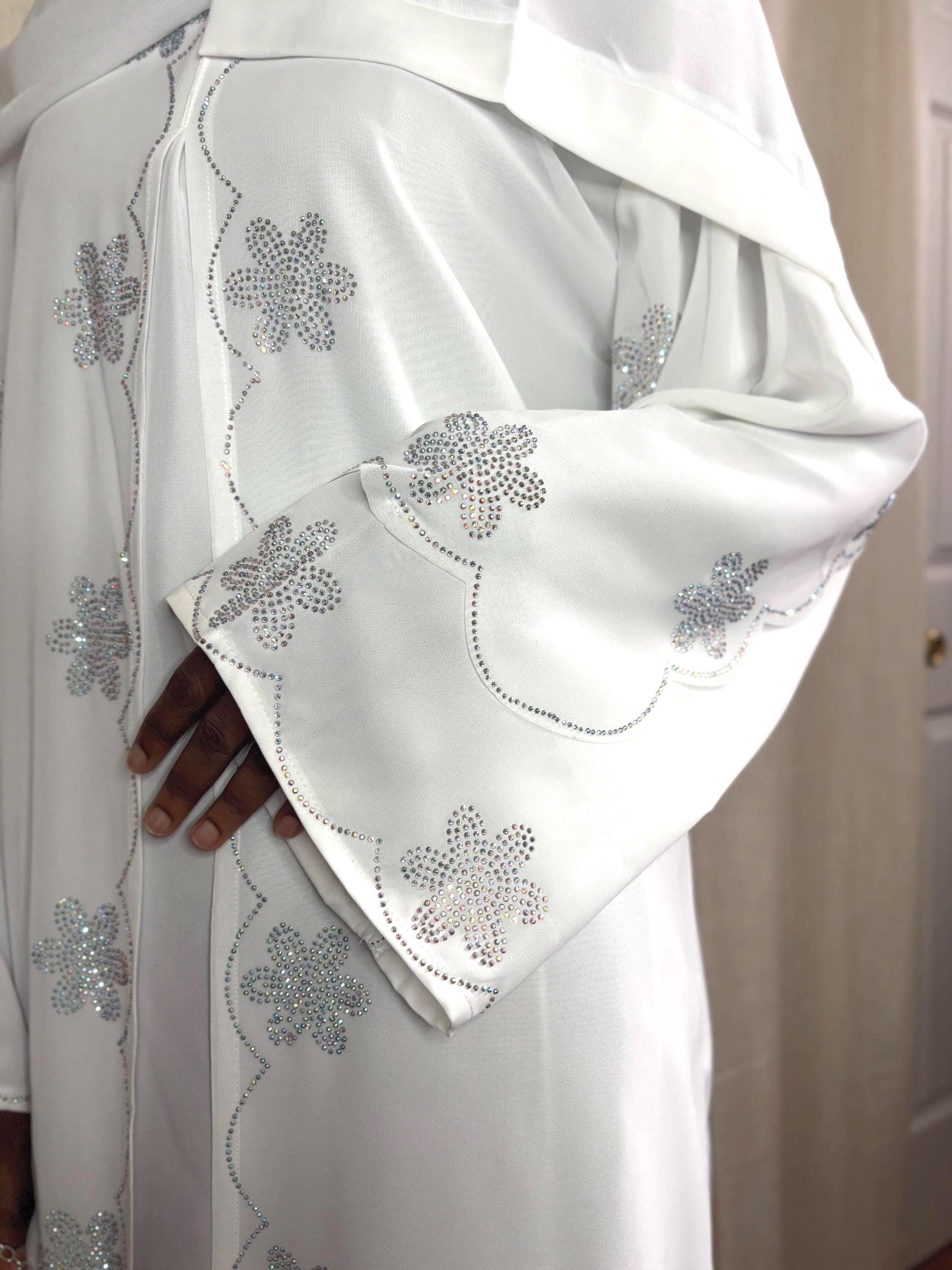 Anisa White Bridal Abaya Set with Rhinestones: Elegant Modest Nikkah Dress - image 3
