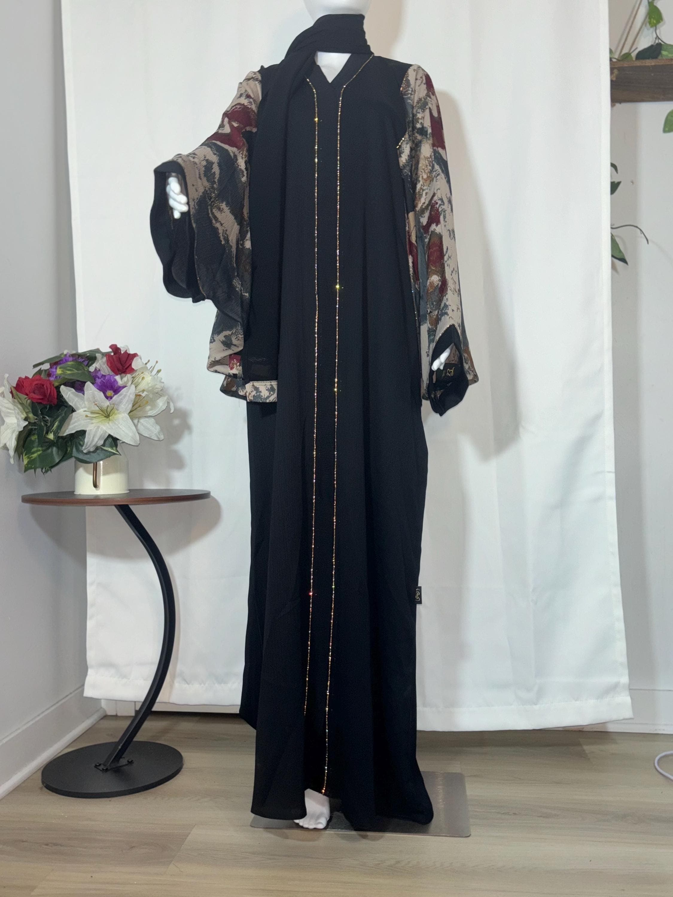 Elegant Black Abaya with chiffon Sleeves: Modest Islamic Dress, Eid Abaya for Women - image 3