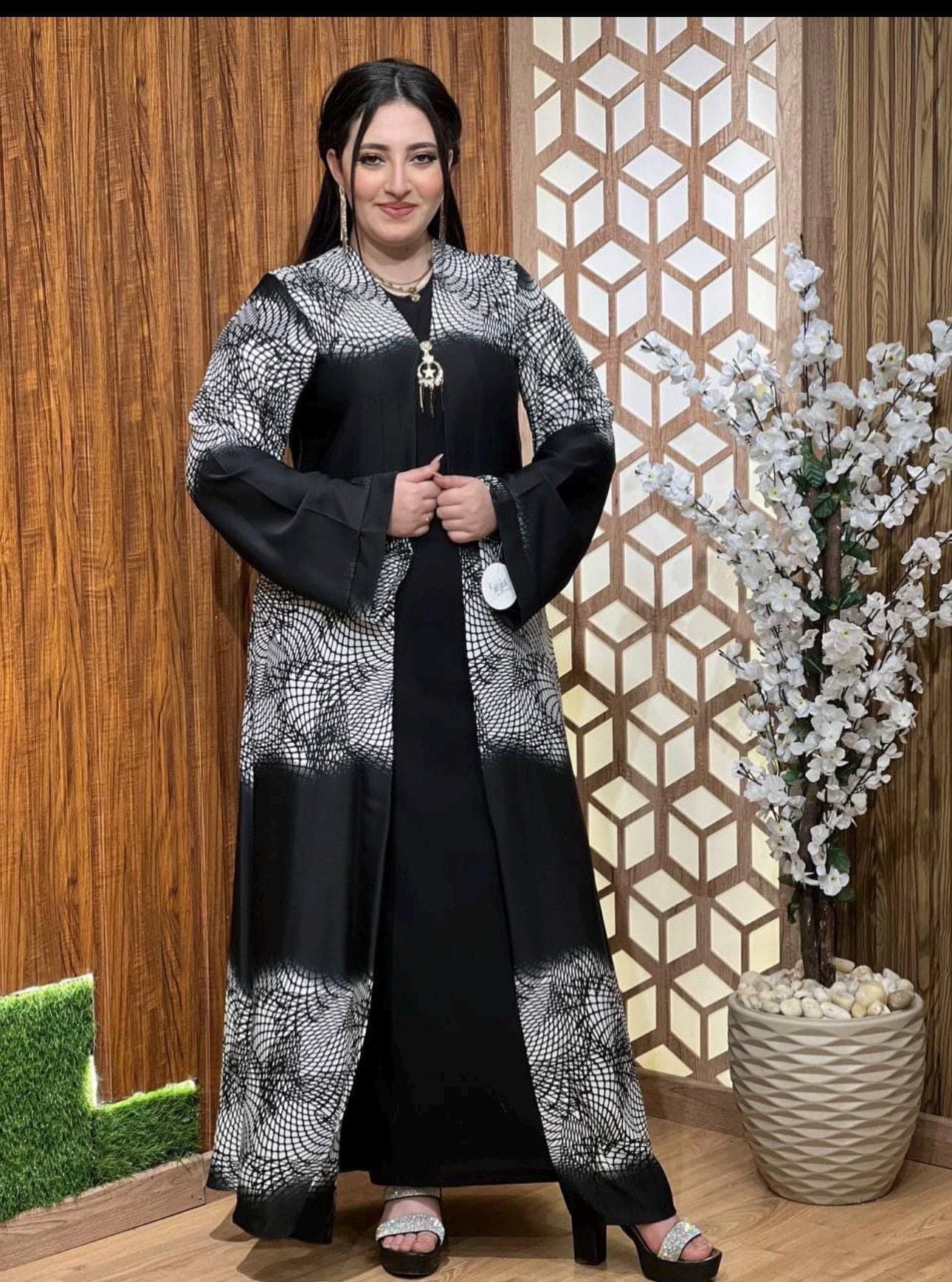 Anifa Black Open Abaya with Hijab, Modest Evening Dress - image 5