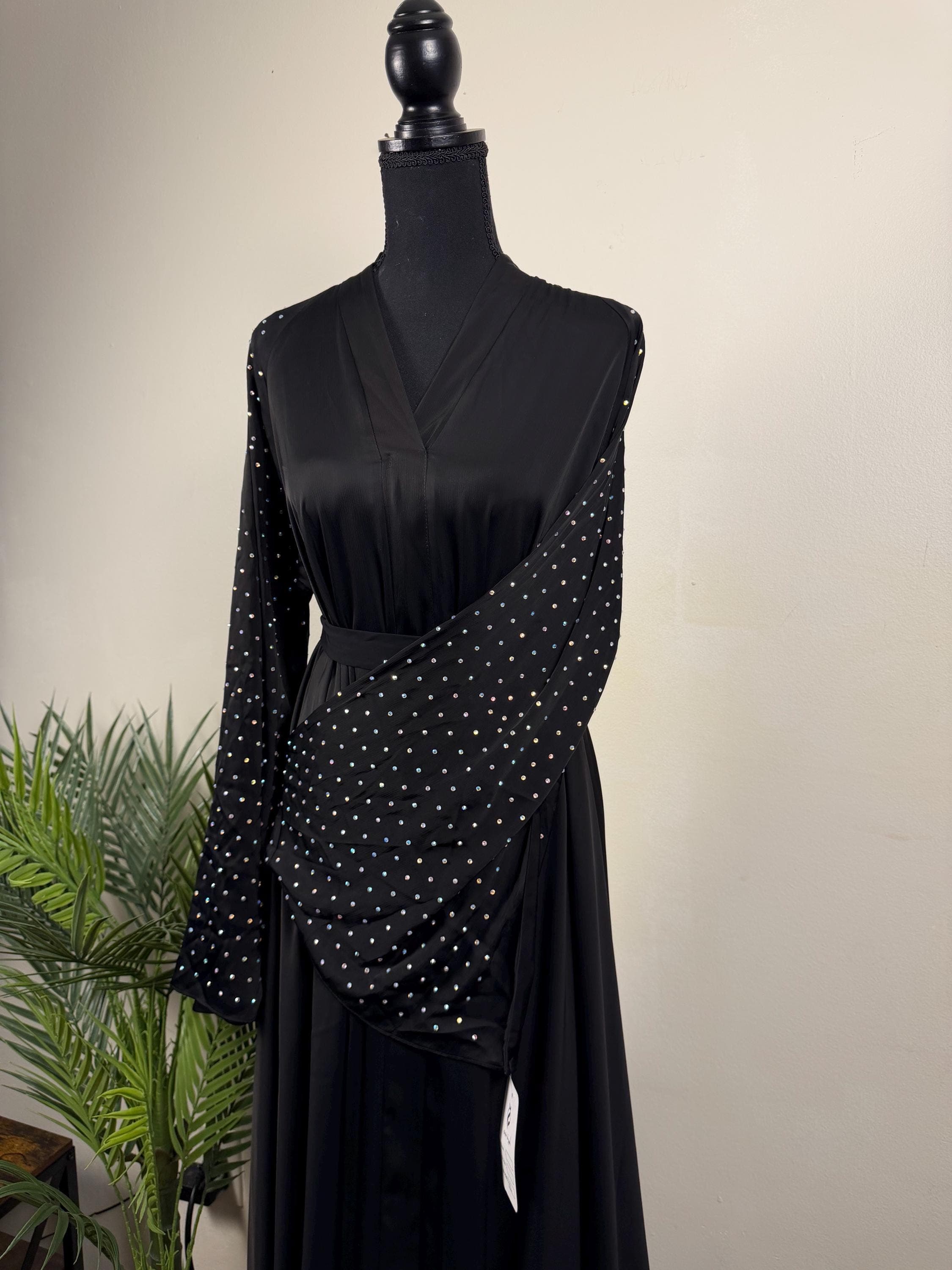 Zaina Black Abaya with pearl sleeves, Modest Evening Dress - image 5