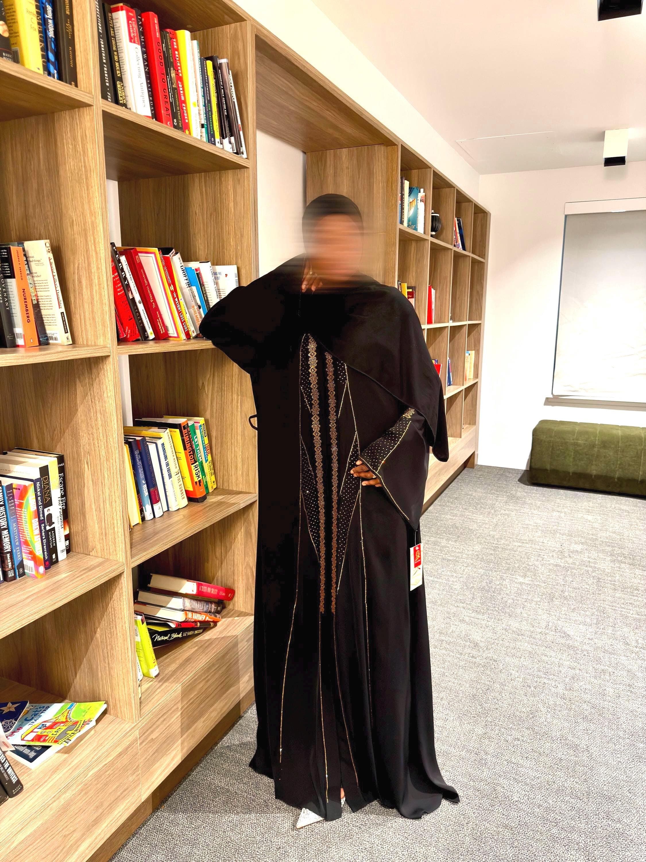 Luxury Nida Abaya with Rhinestone: Modest Dress, Eid Outfit (Black/Deep Plum)