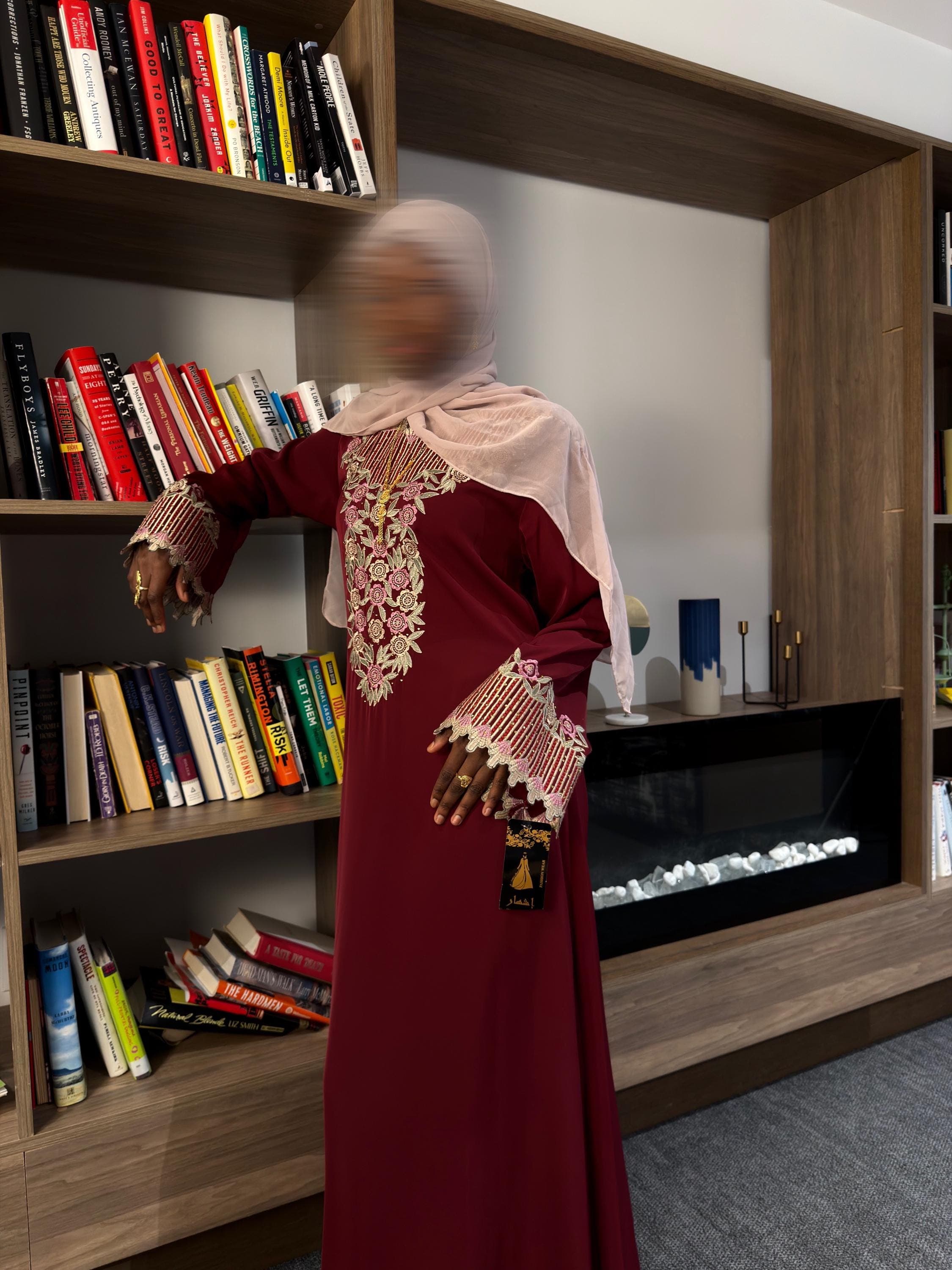 Burgundy Embroidered Kaftan Abaya - image 4