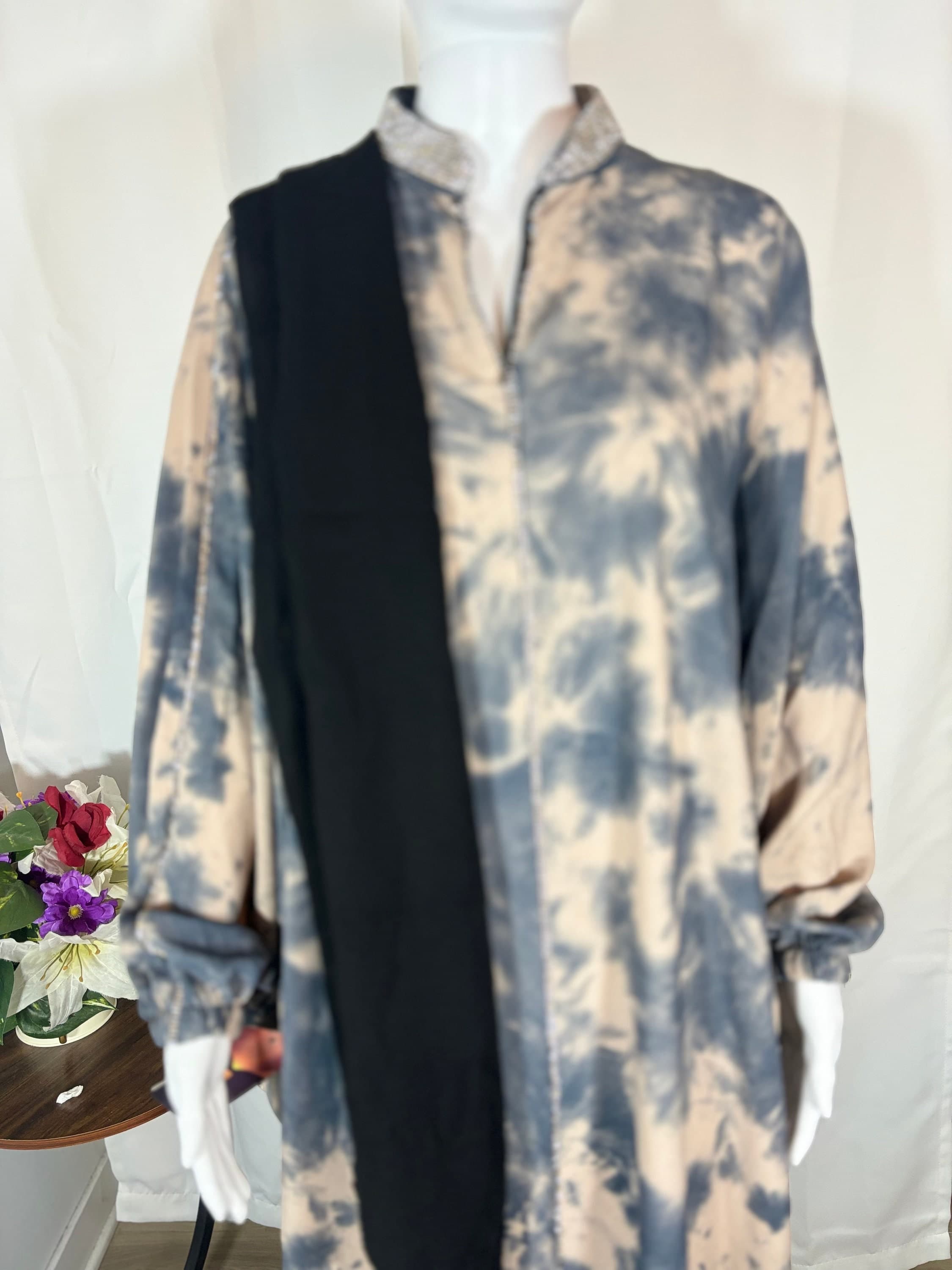 Tie-Dye Abaya with Zipper – Cuffed Sleeve Modest Dress - image 4