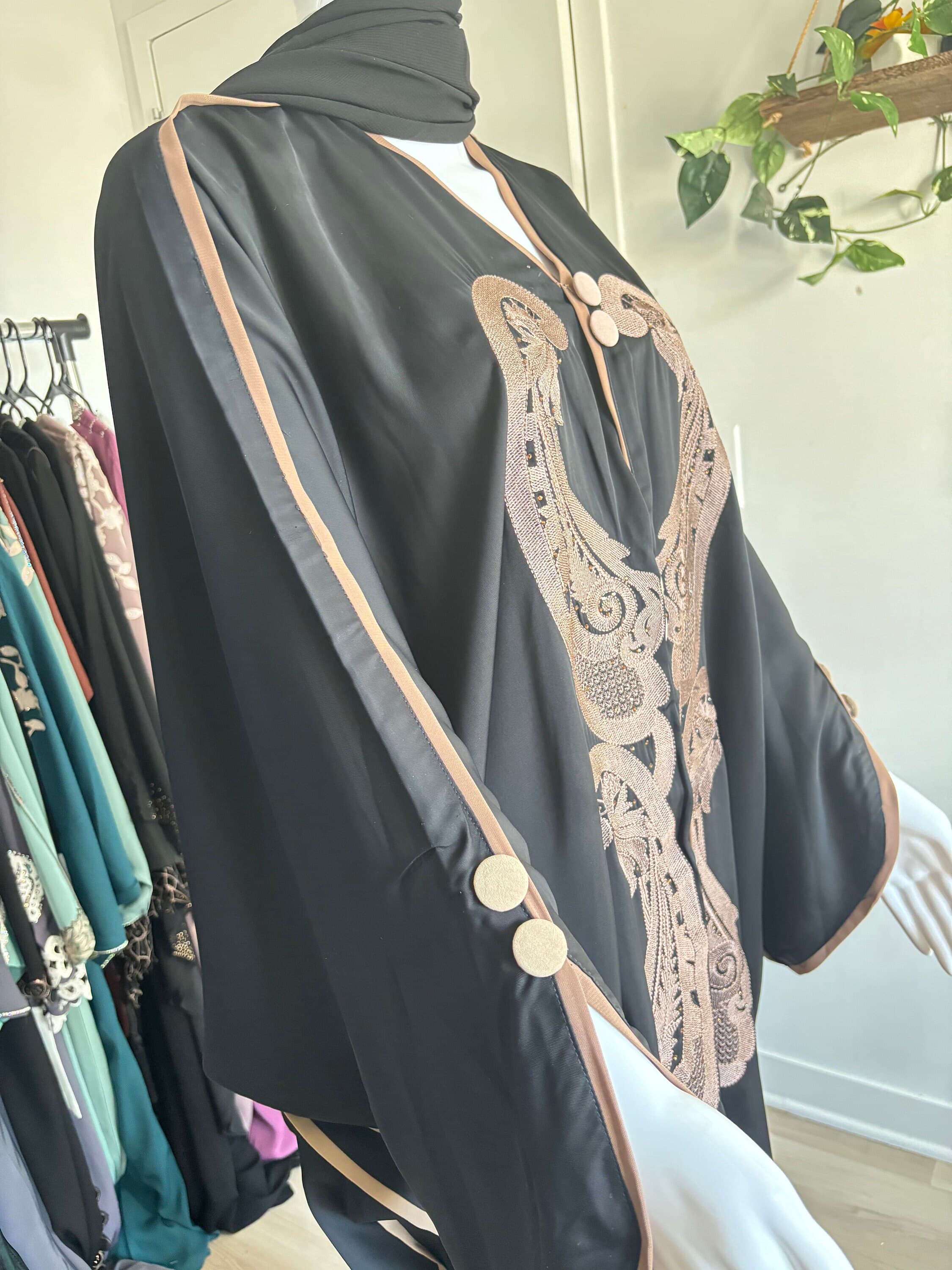 Black Nida Abaya with Rose Gold Embroidery | Elegant Closed Abaya - image 4