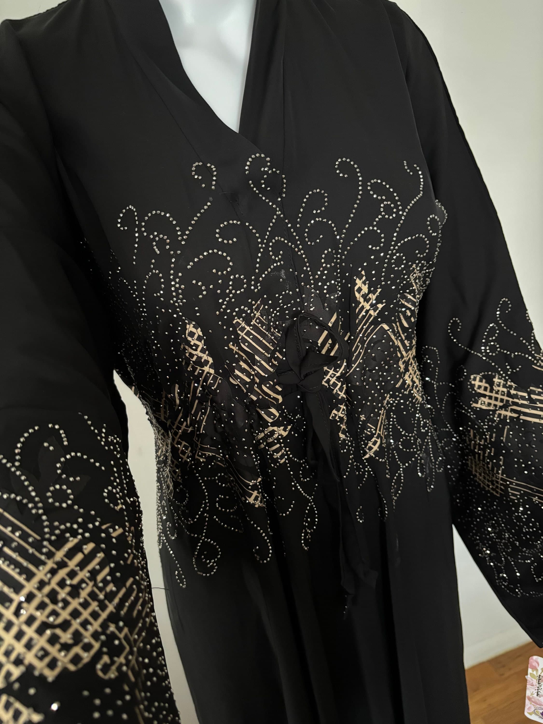Rhinestone Embellished Black Umbrella Abaya - Elegant Batwing Dress - image 5
