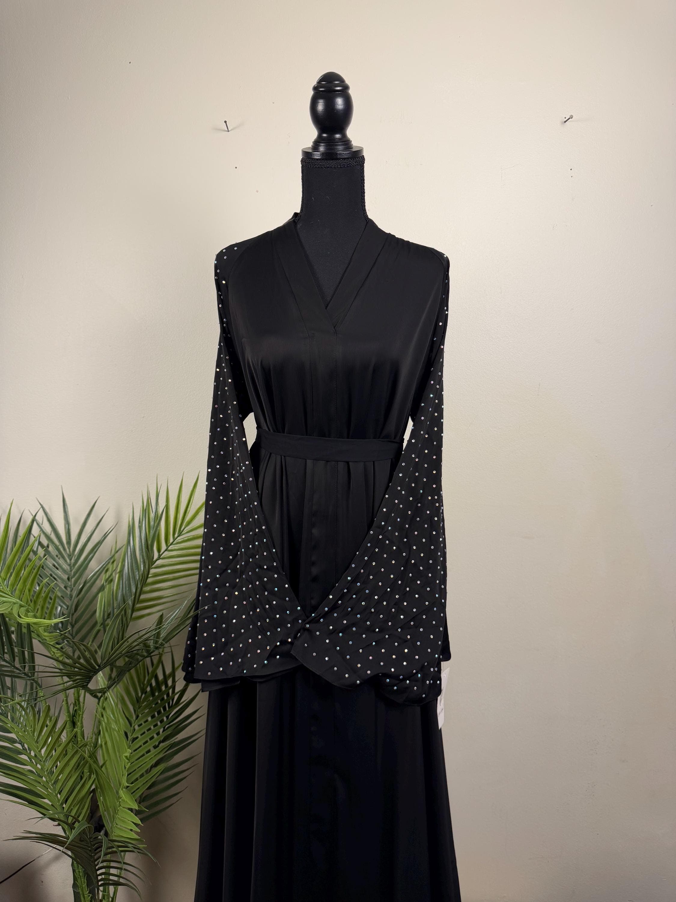 Zaina Black Abaya with pearl sleeves, Modest Evening Dress - image 4