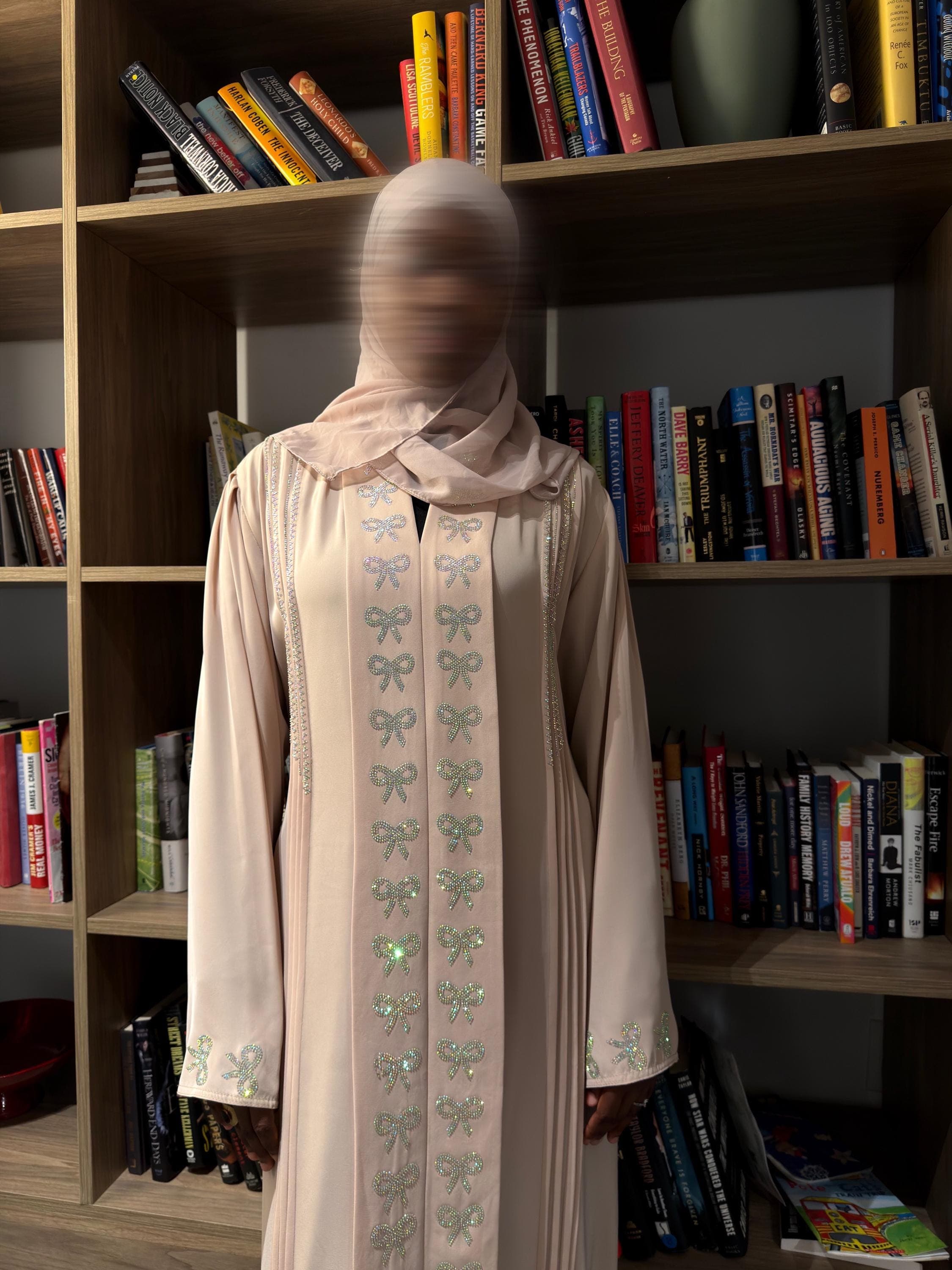 Bow Abaya Korean Nida Dress With Hijab: Rhinestone Detailed Modest Wear - image 3