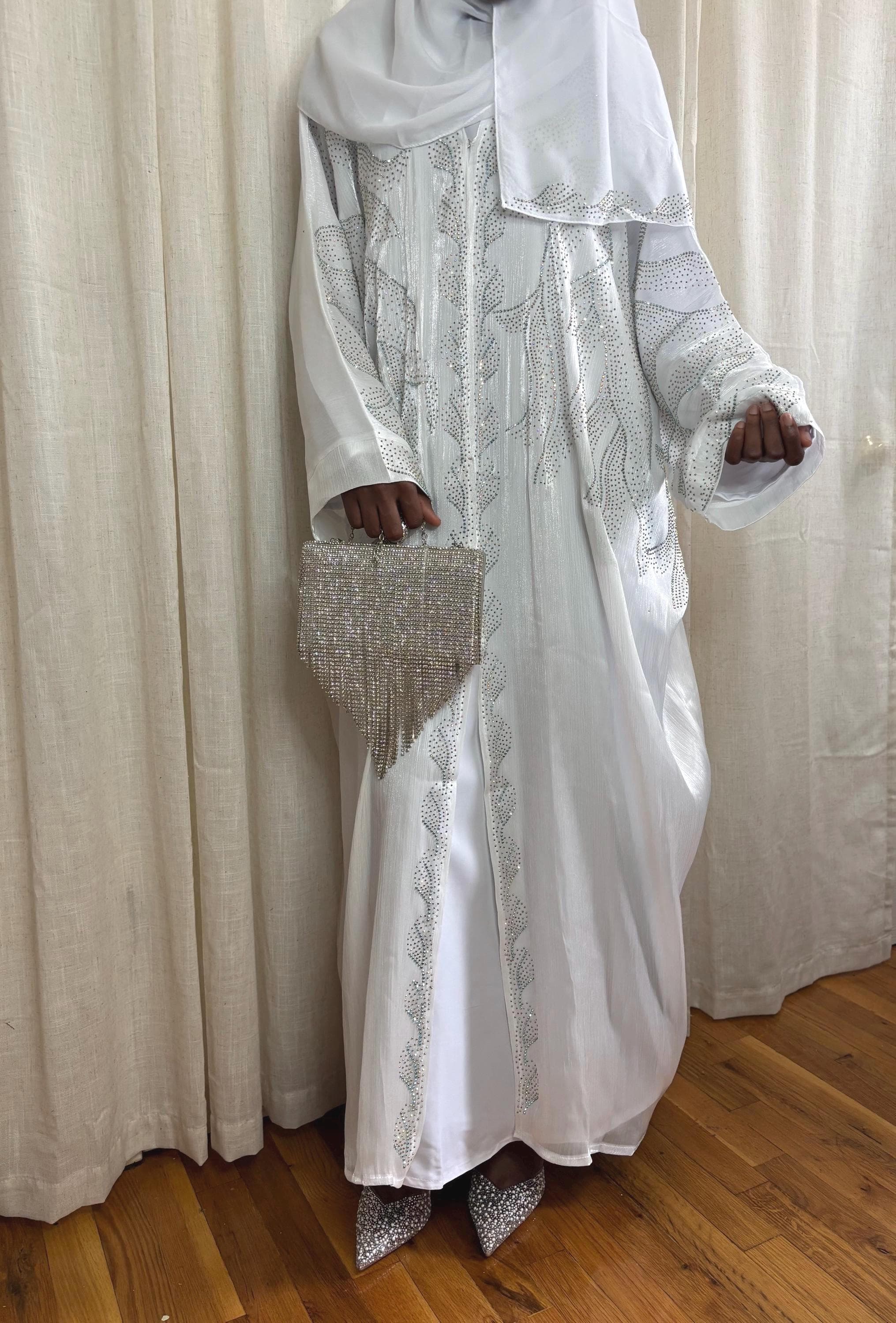 Off White Organza Abaya with Hijab – Elegant Modest Dress for Eid, Nikkah & Special Occasions - image 5