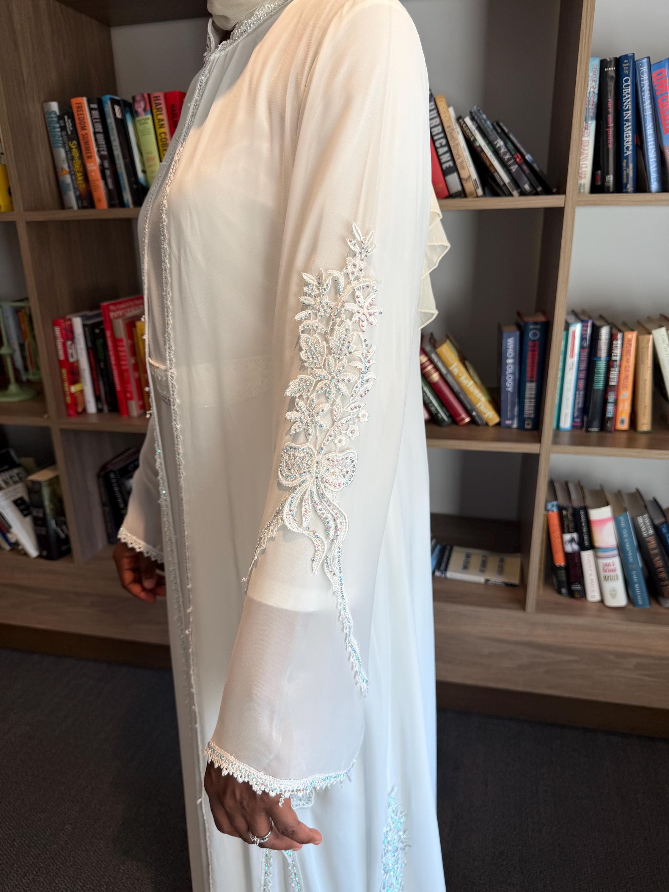 Chiffon Abaya Set with Inner Dress (White) - image 5