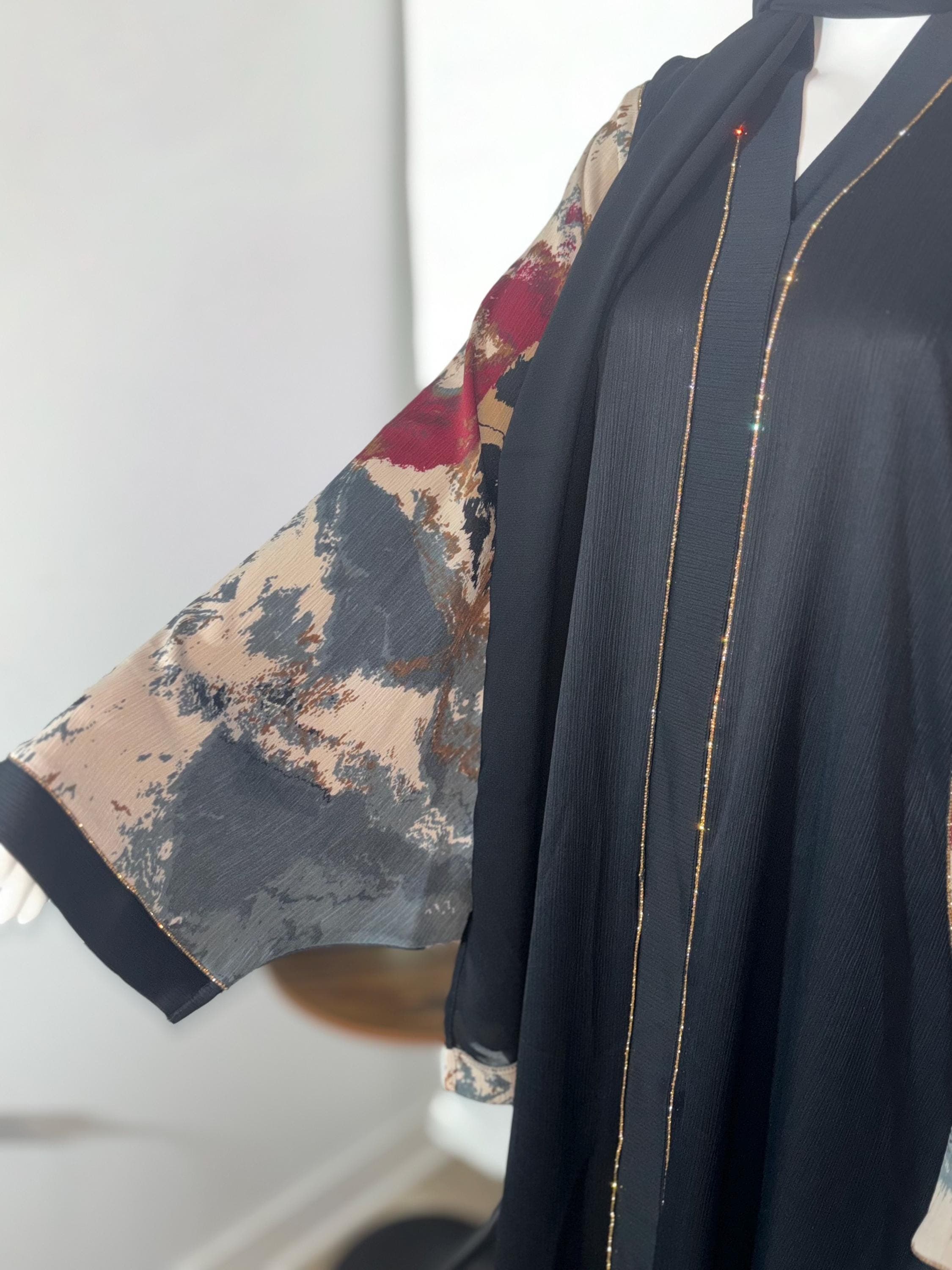 Elegant Black Abaya with chiffon Sleeves: Modest Islamic Dress, Eid Abaya for Women - image 4