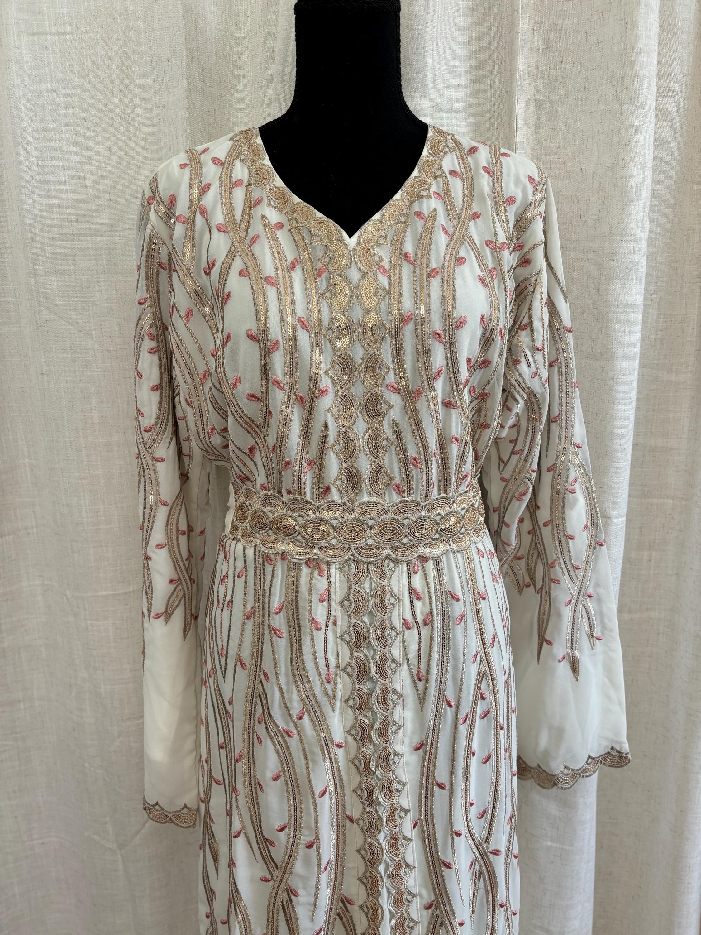 Ivory Bridal Abaya with Gold Embroidery, Muslim Wedding Dress, Modest Nikkah Outfit - image 3