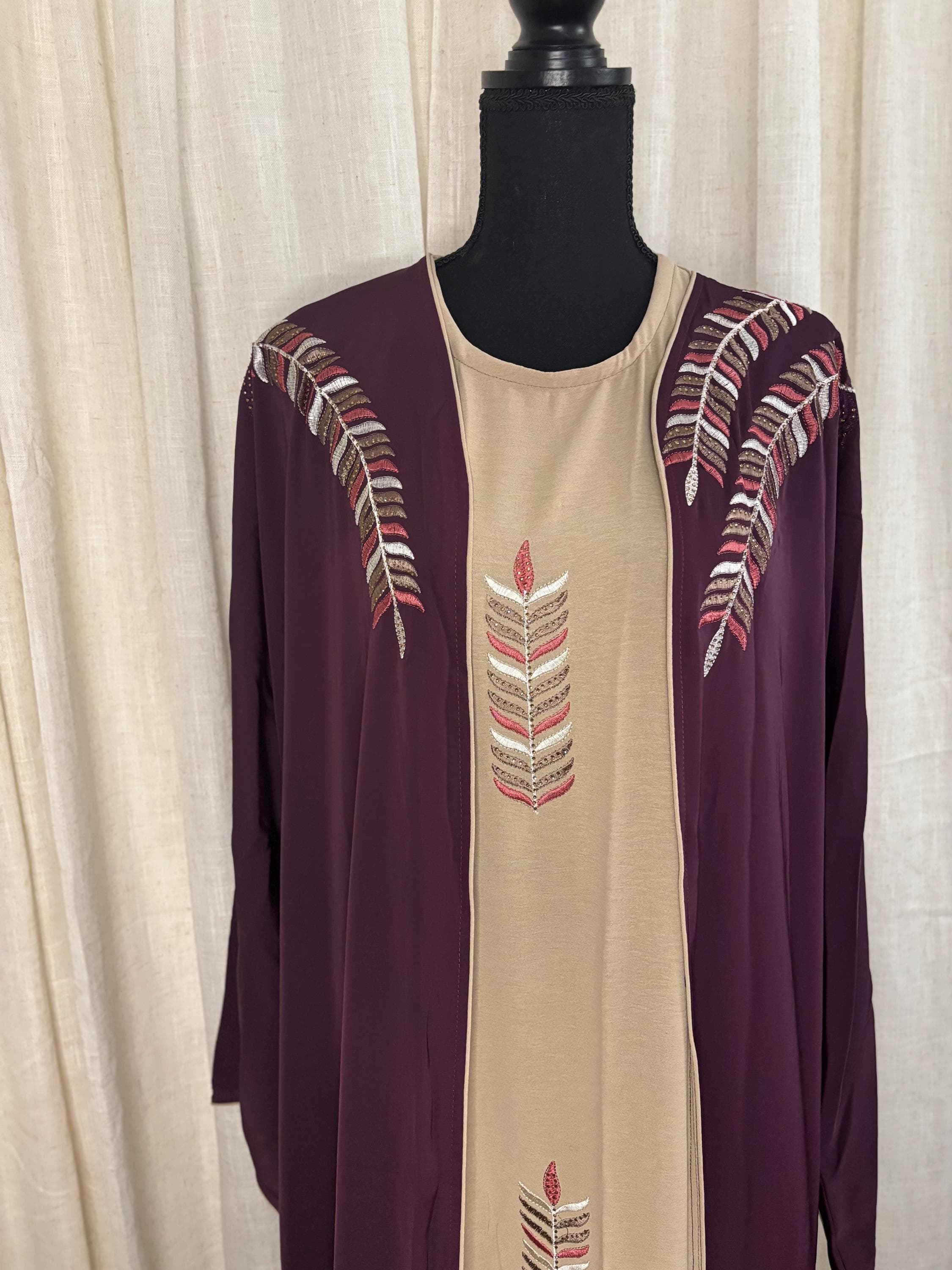 Modest Maroon Embroidered Abaya/Modest Fashion/Dubai style