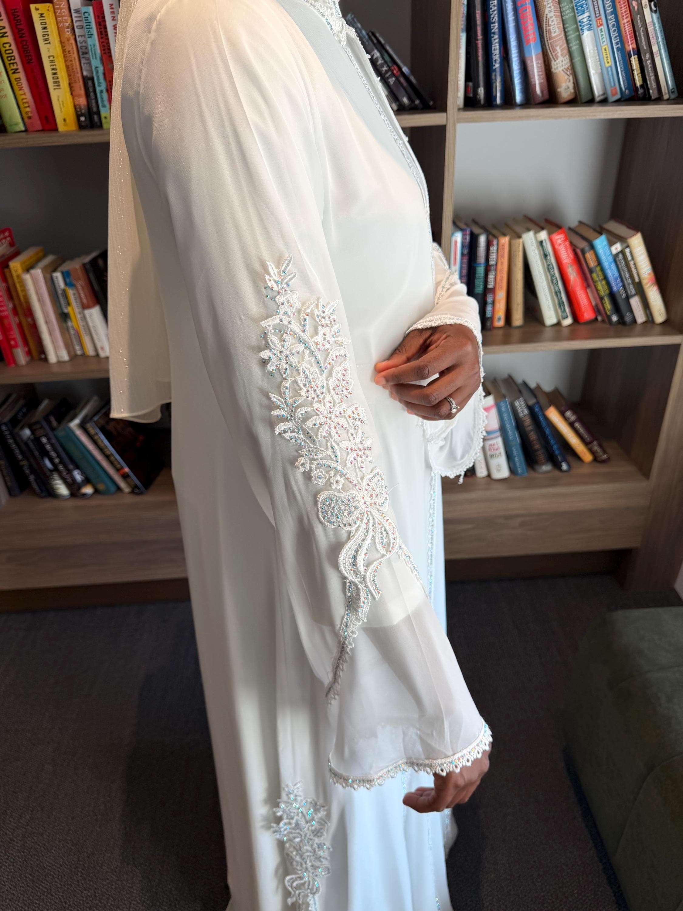 Chiffon Abaya Set with Inner Dress (White) - image 3