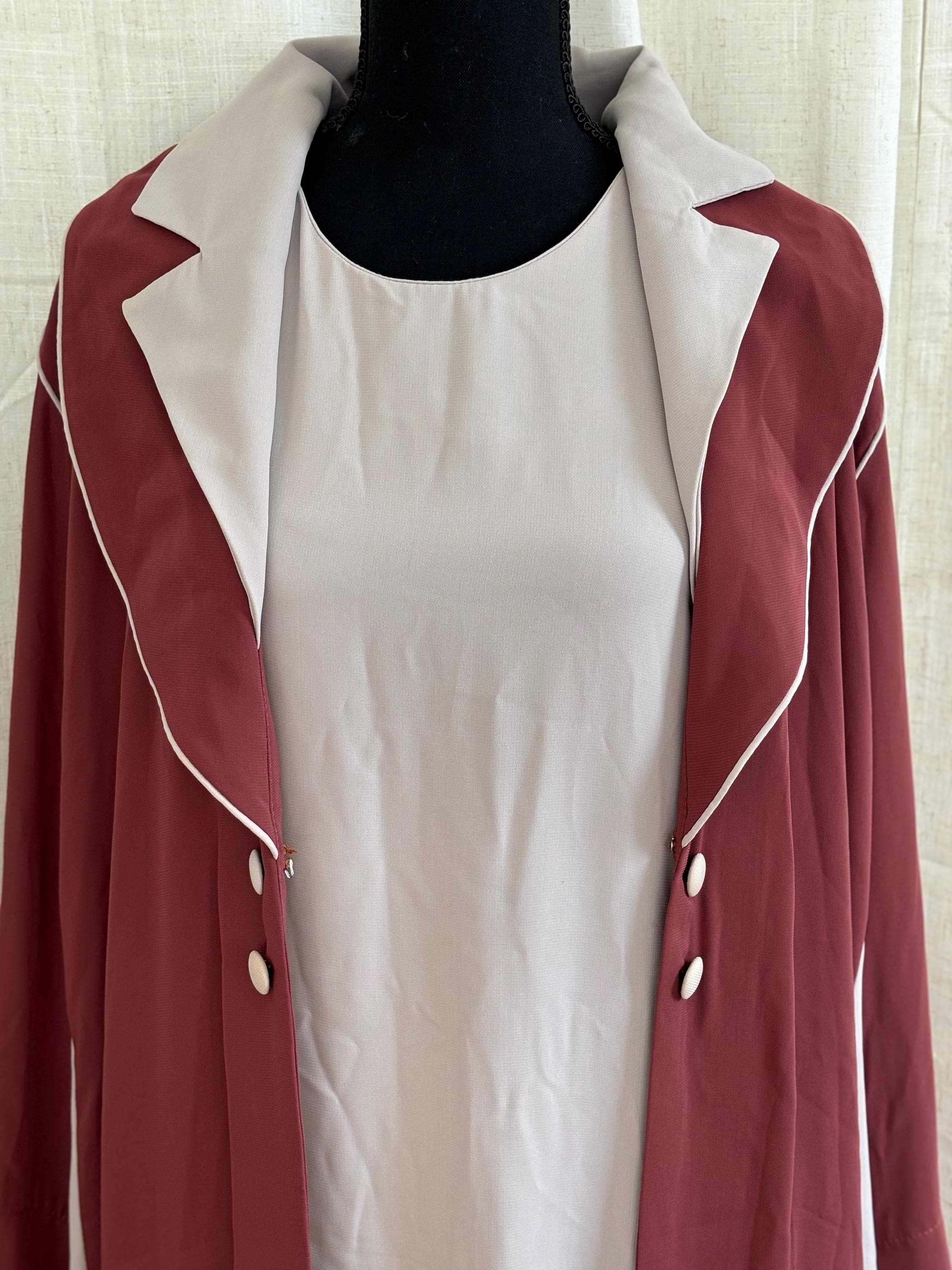 Two-Tone Abaya with Lapel Design, Maroon & Beige, Modest Dress - image 5