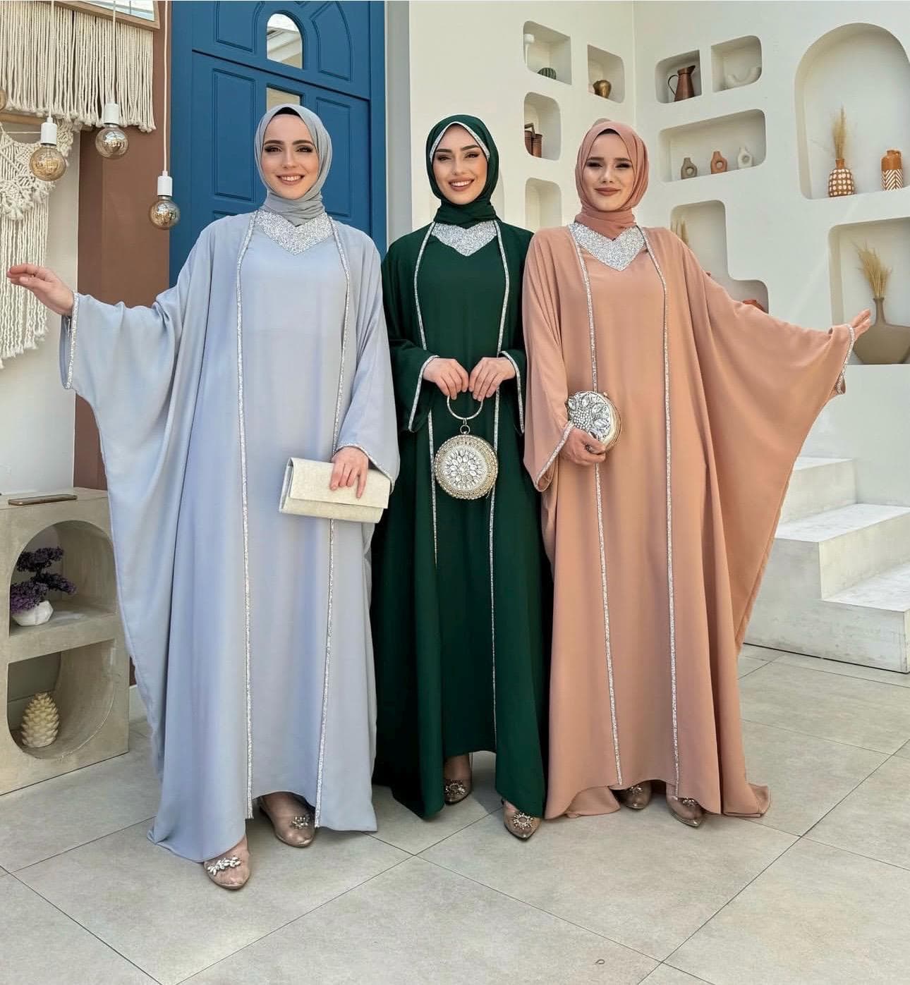 Sparkling Peach Abaya with Crystal Detail – Modest Maxi Dress for Eid, Wedding & Evening - image 5