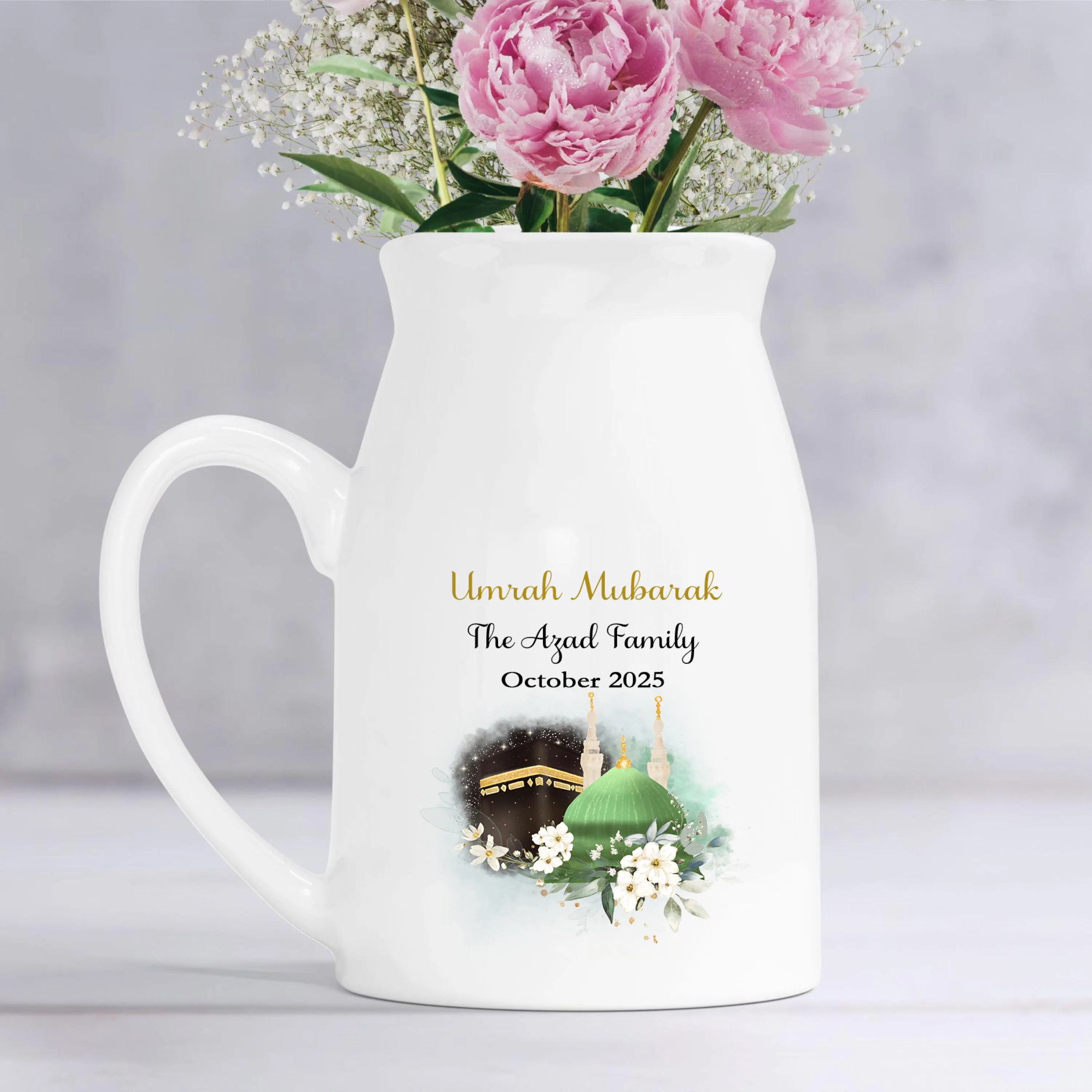 Personalised Umrah Mubarak Vase, Kaaba and Green Dome Vase Ornament, Hajj gifts