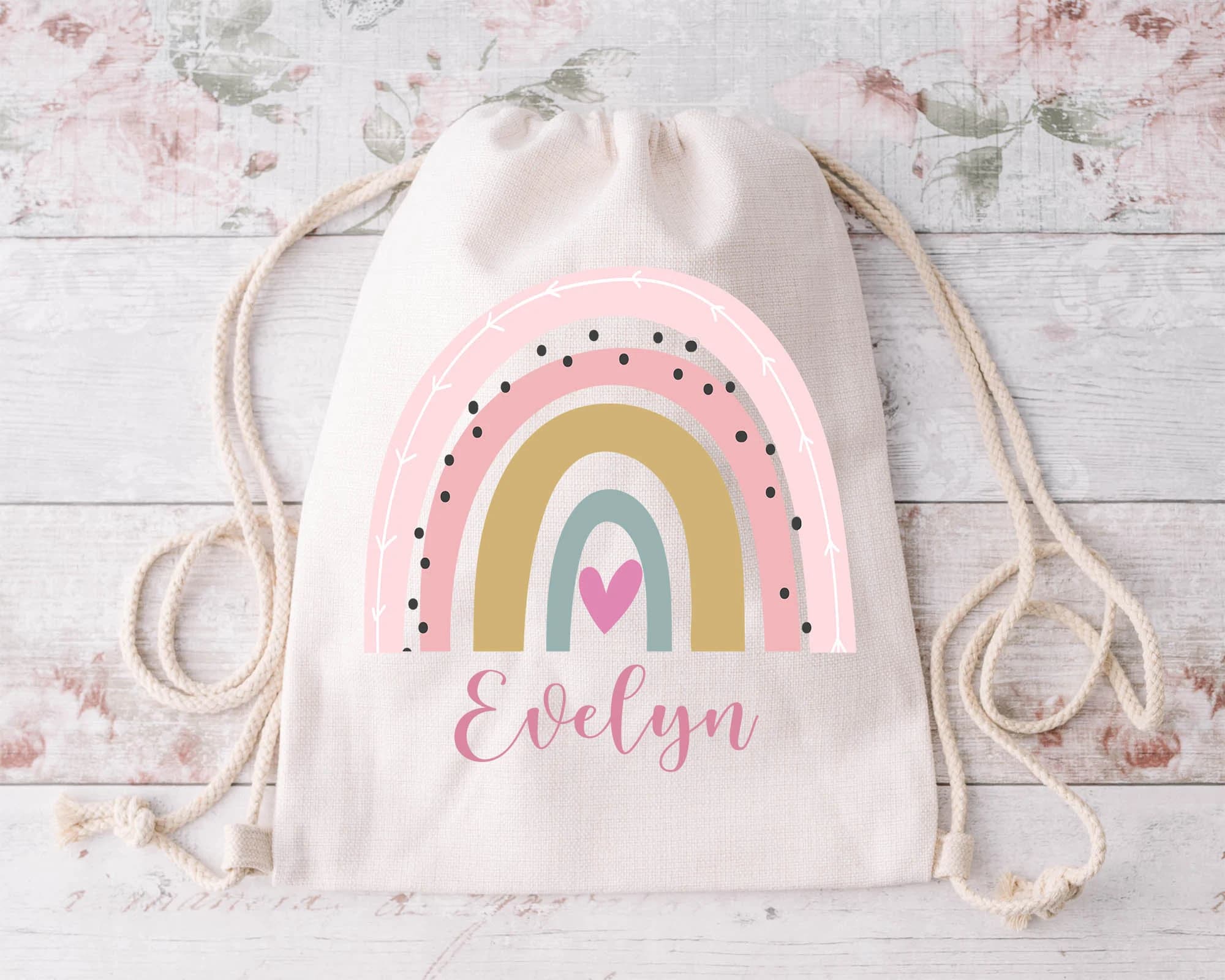 Personalised Gym Bag Kids, Girls Rainbow Gym Bag, Girls Drawstring Bag, School Bag, Rainbow School PE Bag, Rainbow Pump Bag, Nursery Bag - image 2