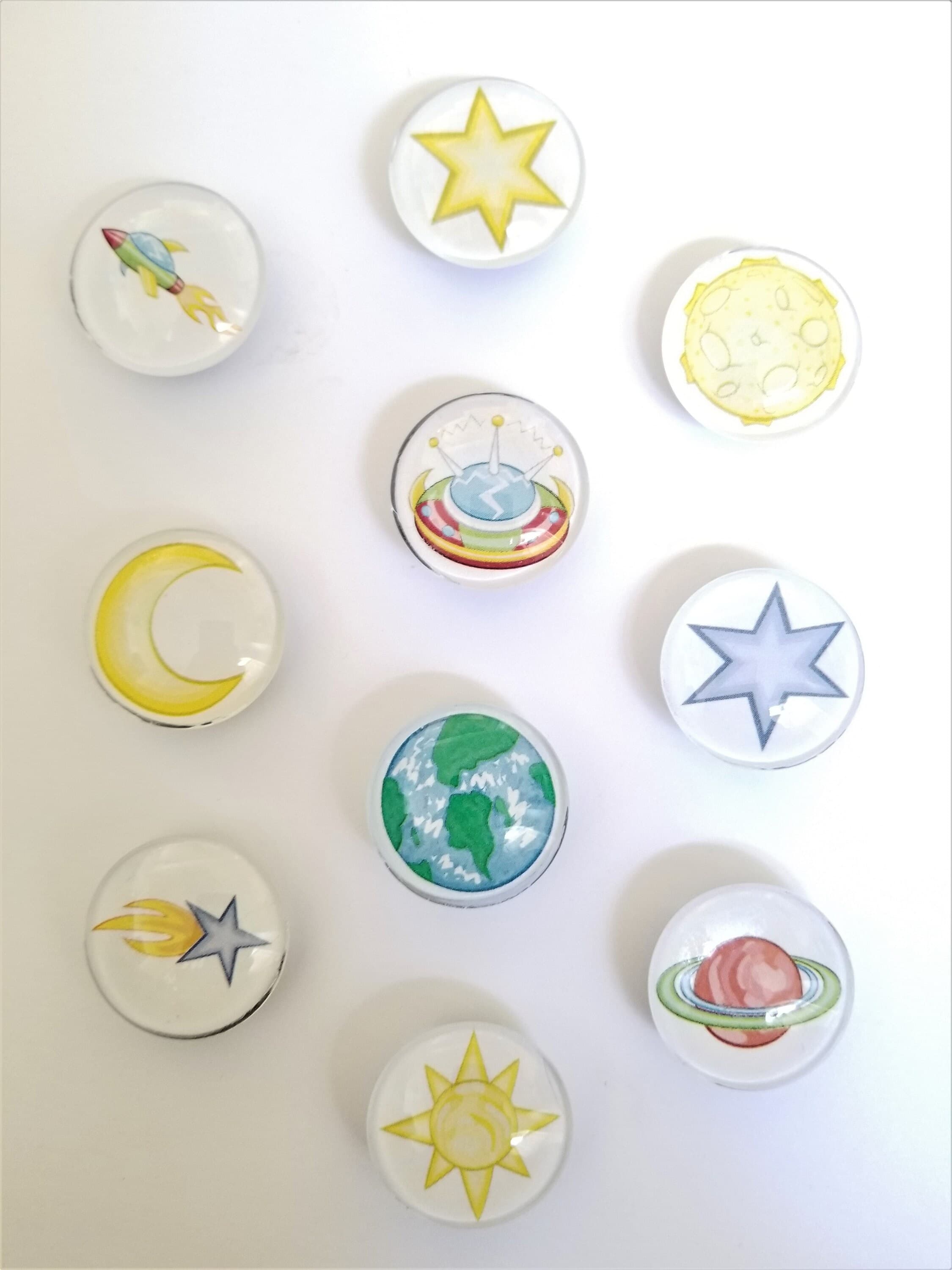 Space Theme Glass Magnets, Planets, Stars, Handmade (Set of 10) - image 3