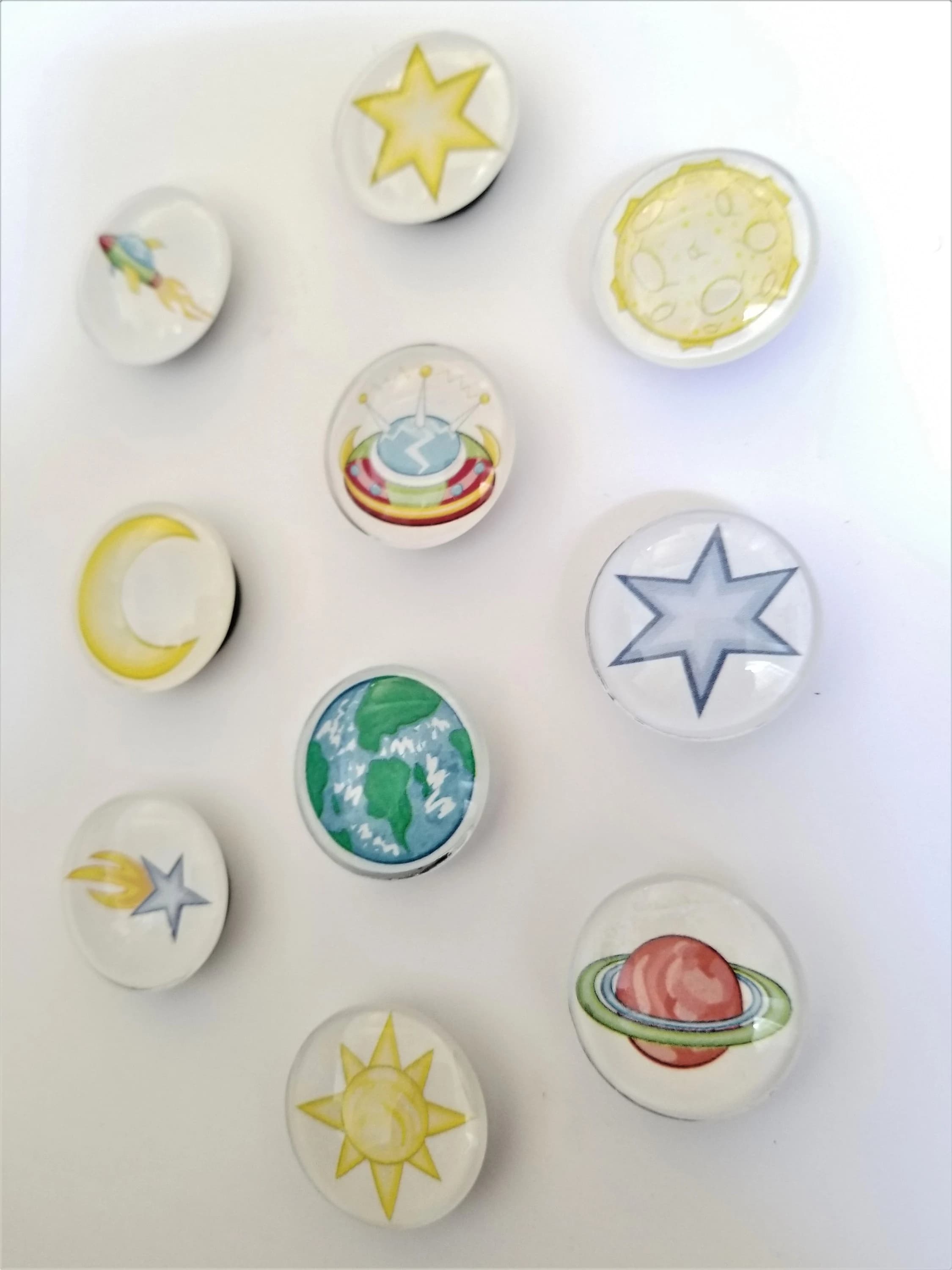 Space Theme Glass Magnets, Planets, Stars, Handmade (Set of 10) - image 5
