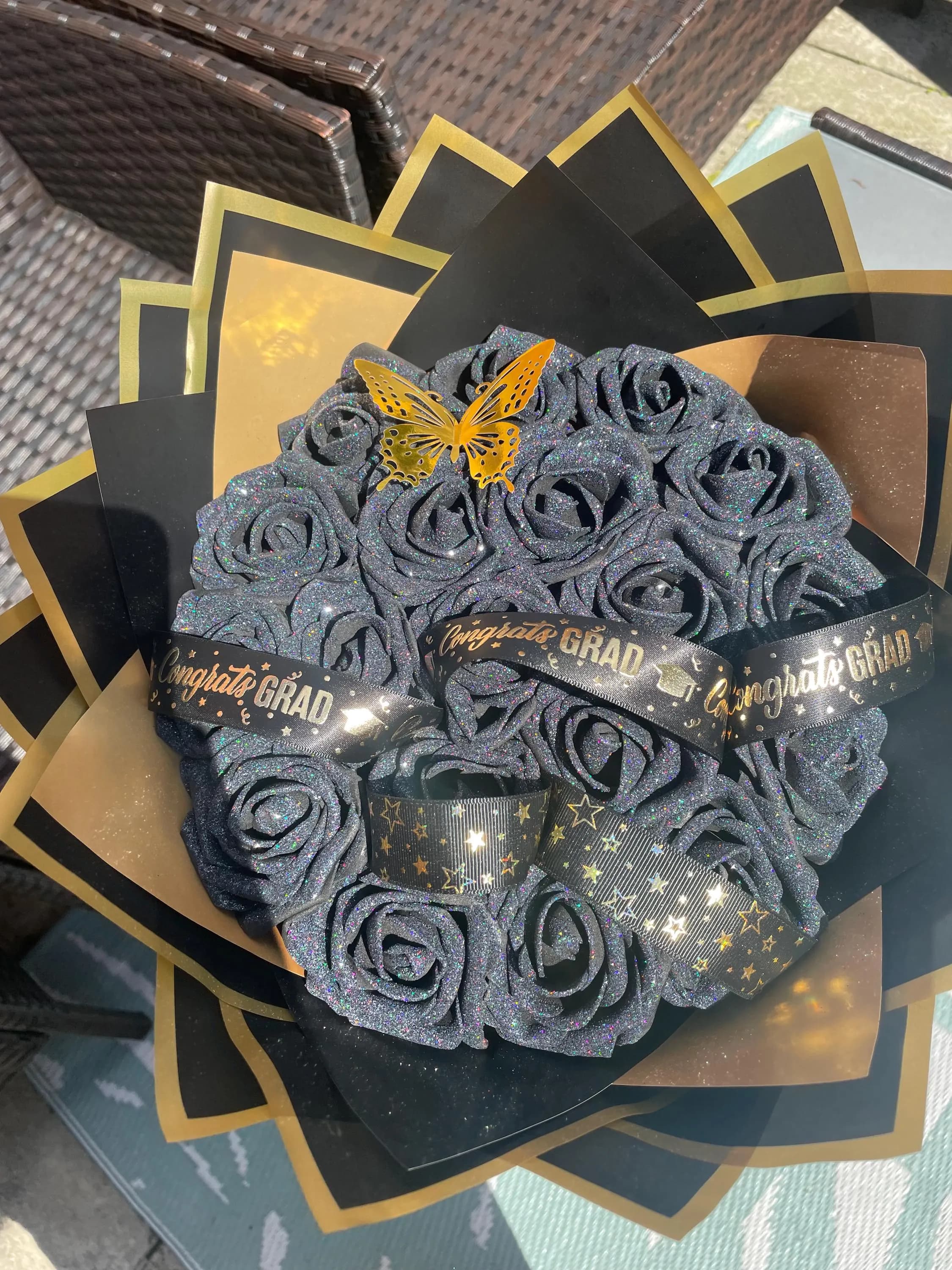 Personalised Graduation Black Glitter Artificial Eternal Rose Bouquet | Graduation Gifts | Personalised Bouquets | Gifts for Her | - image 4