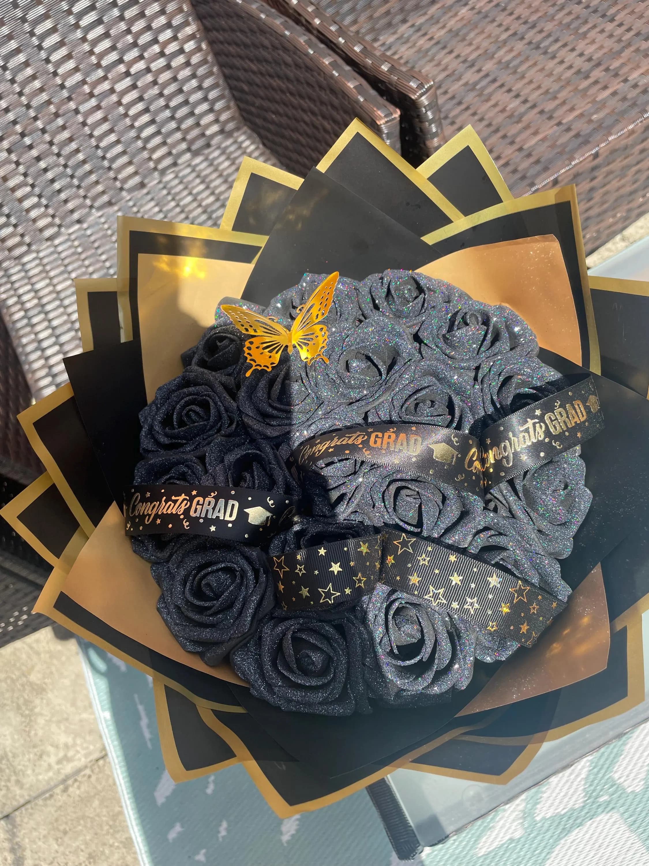 Personalised Graduation Black Glitter Artificial Eternal Rose Bouquet | Graduation Gifts | Personalised Bouquets | Gifts for Her | - image 5