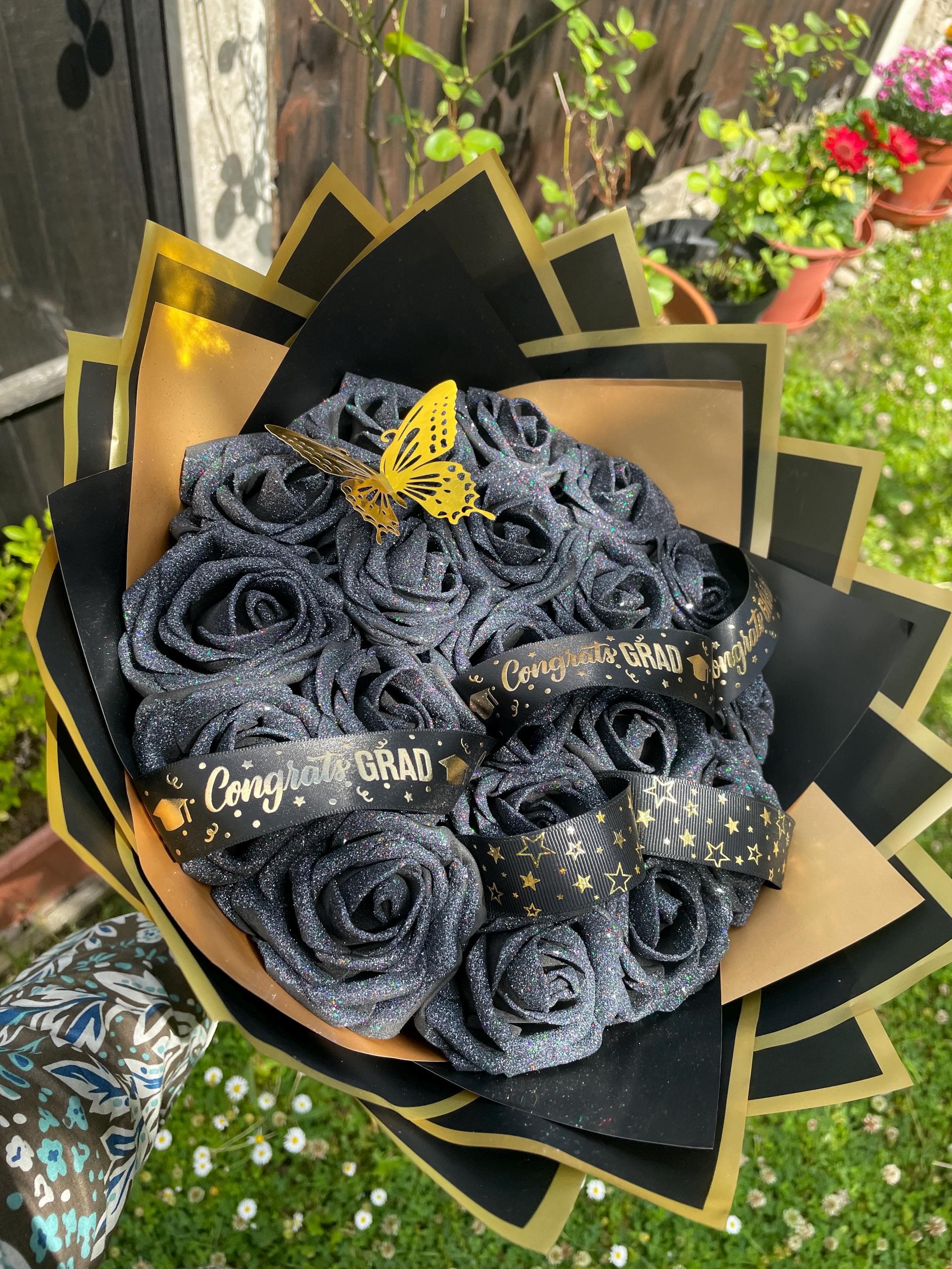 Personalised Graduation Black Glitter Artificial Eternal Rose Bouquet | Graduation Gifts | Personalised Bouquets | Gifts for Her | - image 3