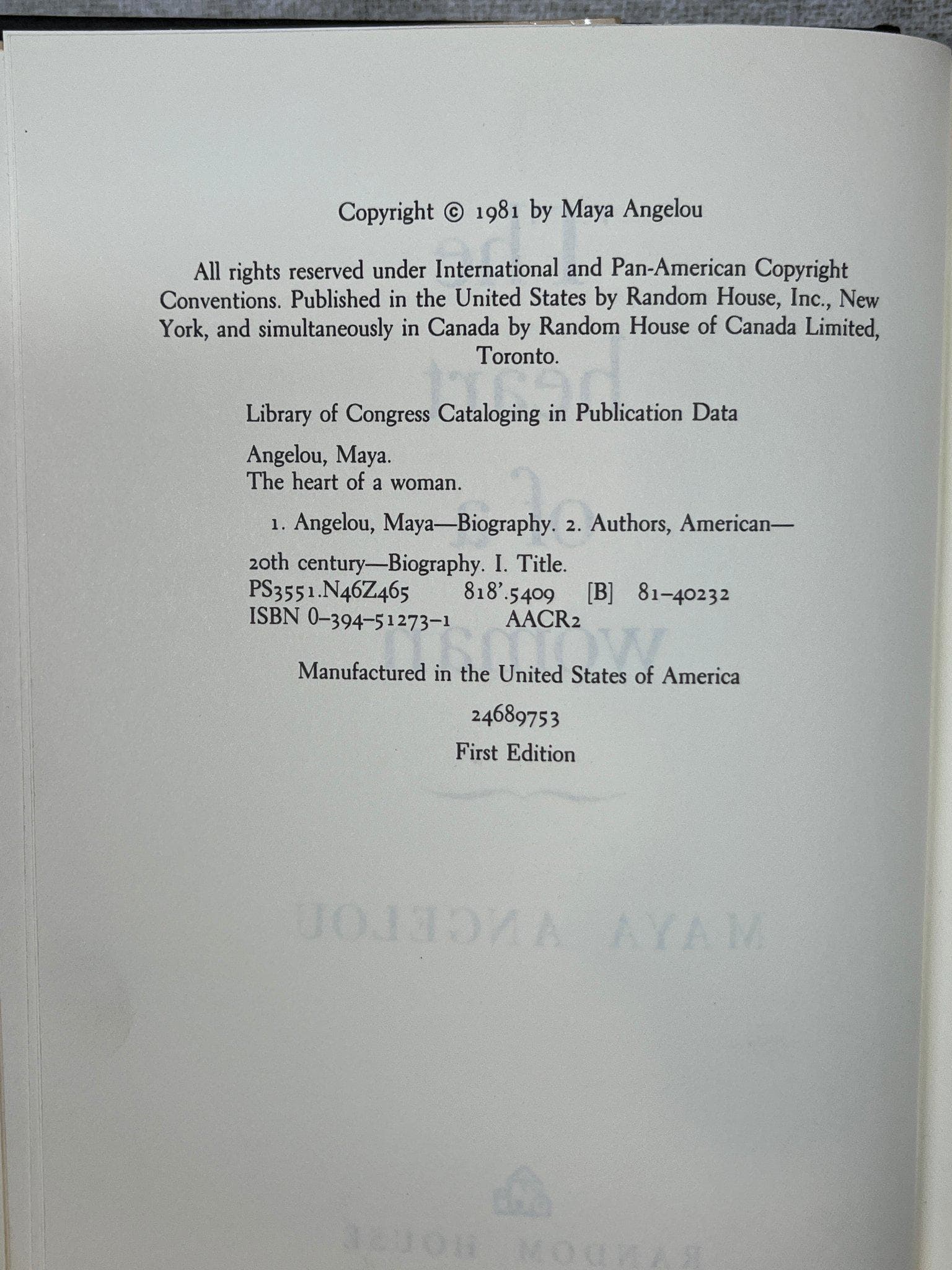 Copyright page of The Heart of a Woman