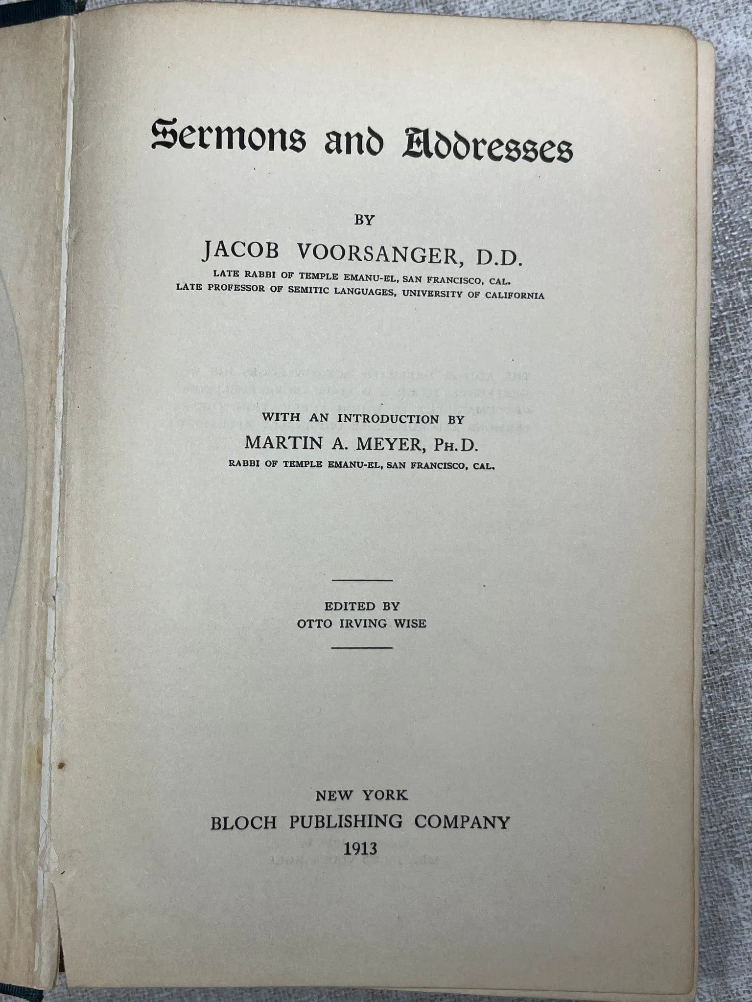 Title page of Sermons and Addresses