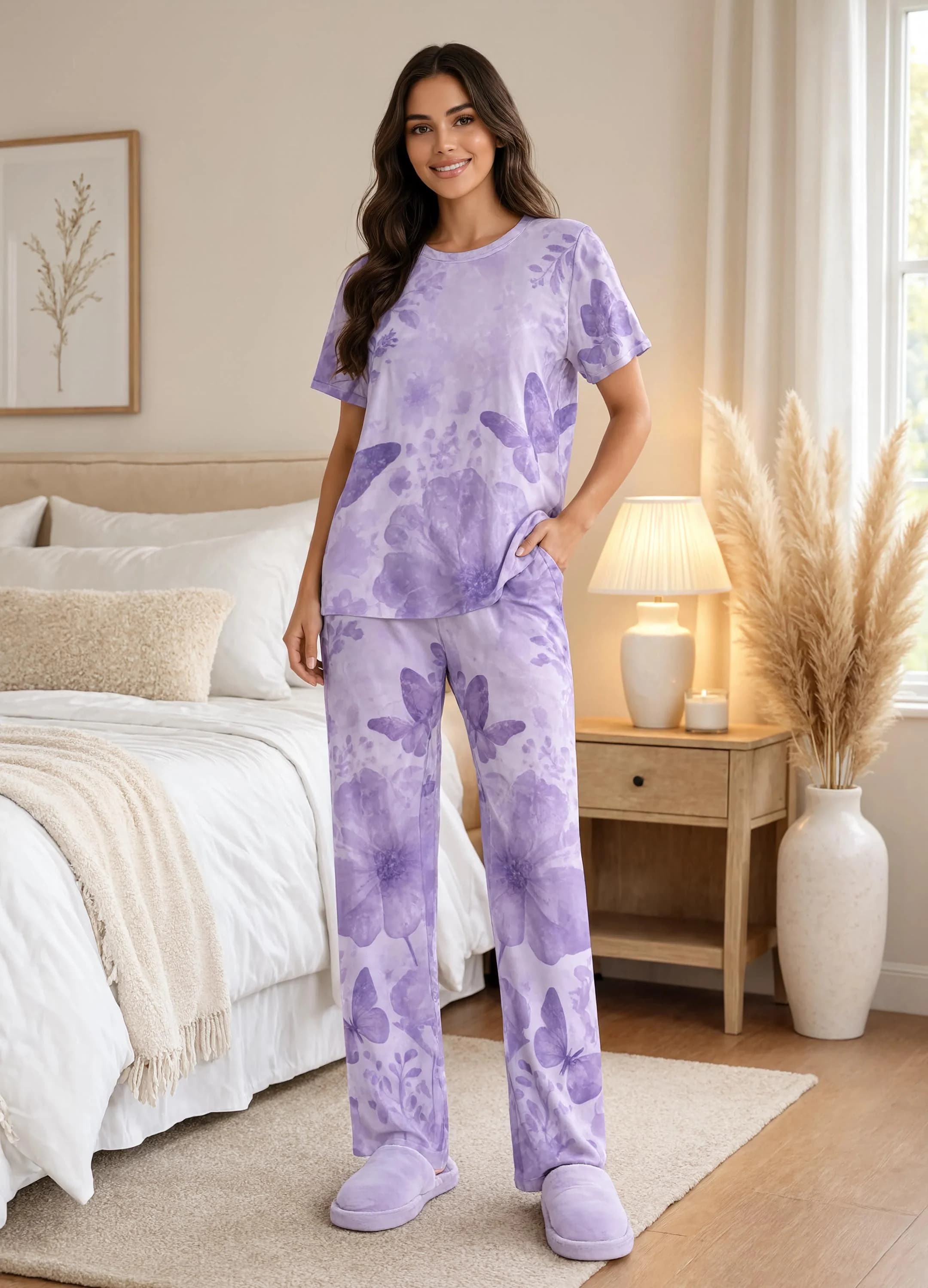 Short Sleeved Pajama Set Butterfly Floral - image 5