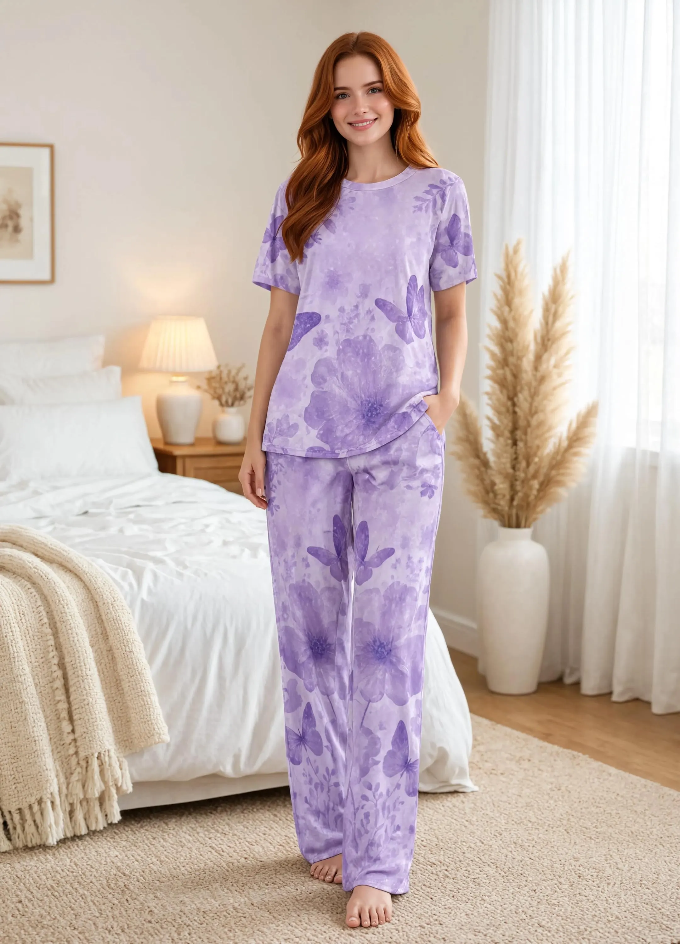 Short Sleeved Pajama Set Butterfly Floral - image 4