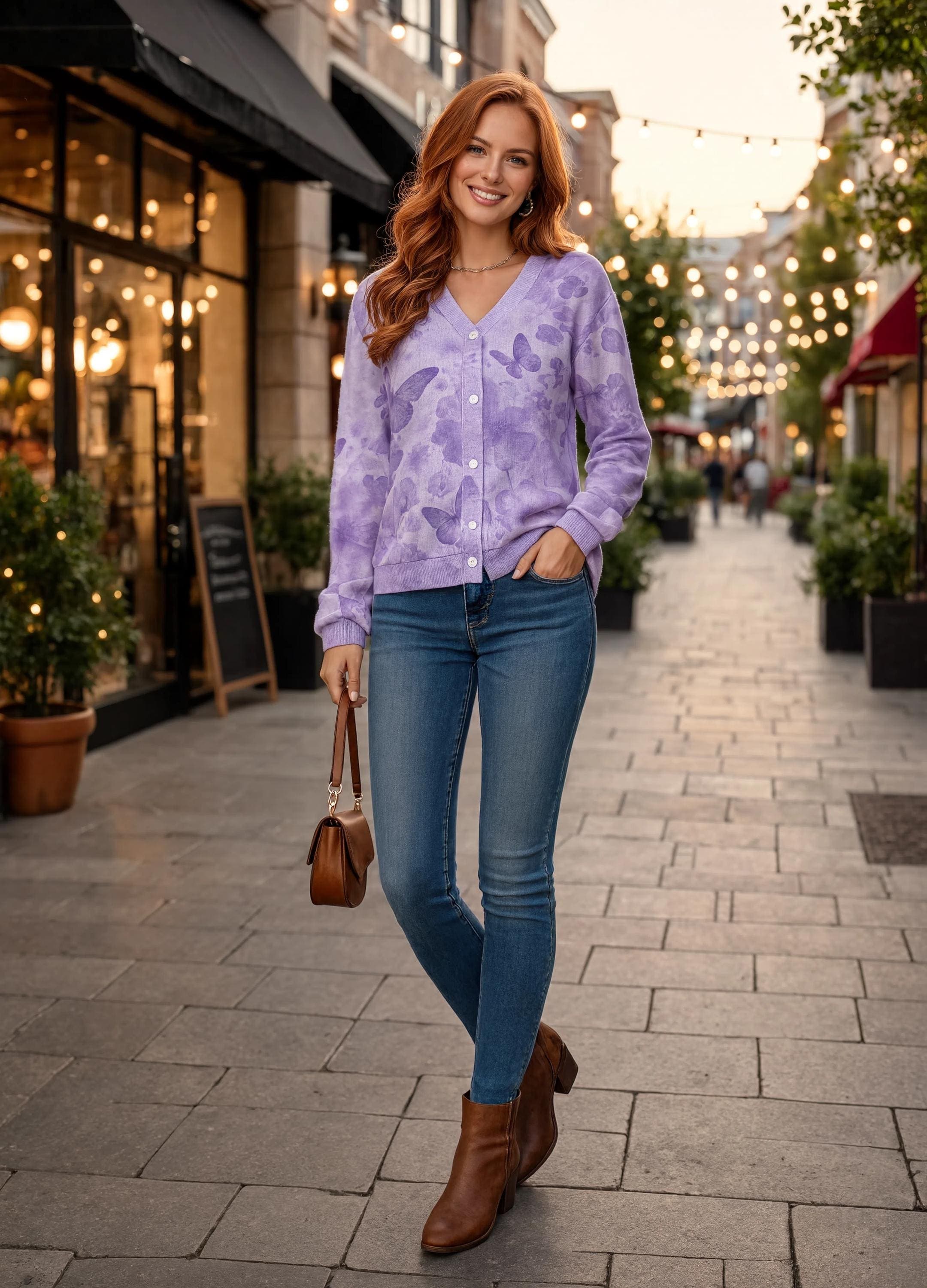 Button-Up Cardigan Butterfly Floral