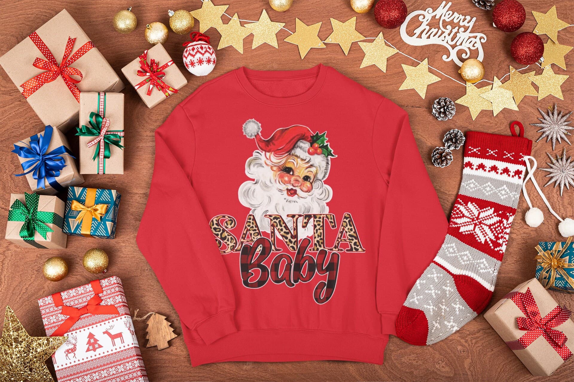 Christmas Santa Baby Sweatshirt Santa Claus Xmas Pullover Holiday Sweater North Pole University Cute Trending Unisex Crewneck Sweatshirt