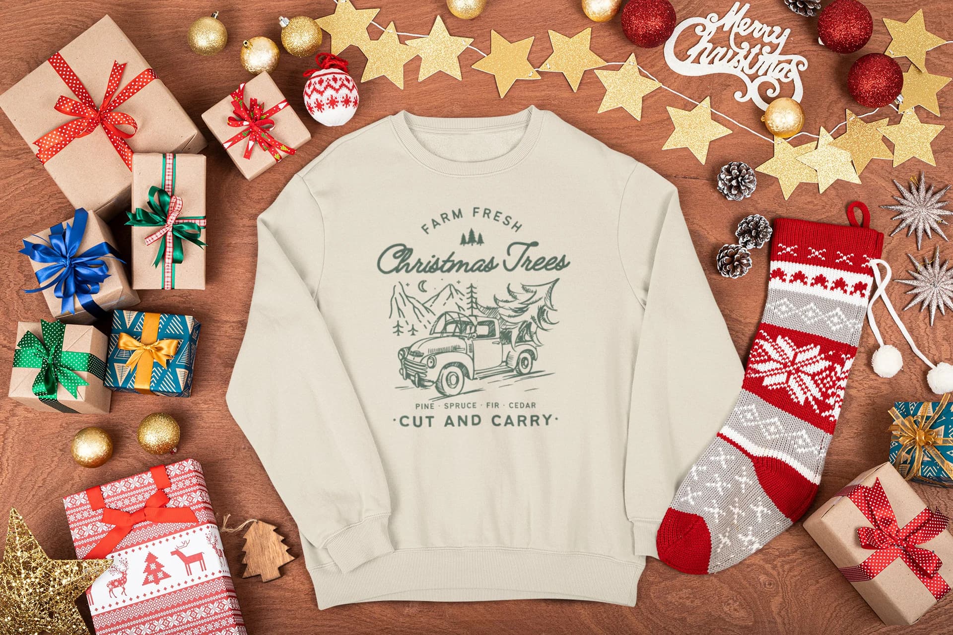 Farm Fresh Christmas Trees Sweatshirt, Christmas Unisex Crewneck Sweatshirt, Pine Spruce Fir, Xmas gift, Christmas present, Christmas gift